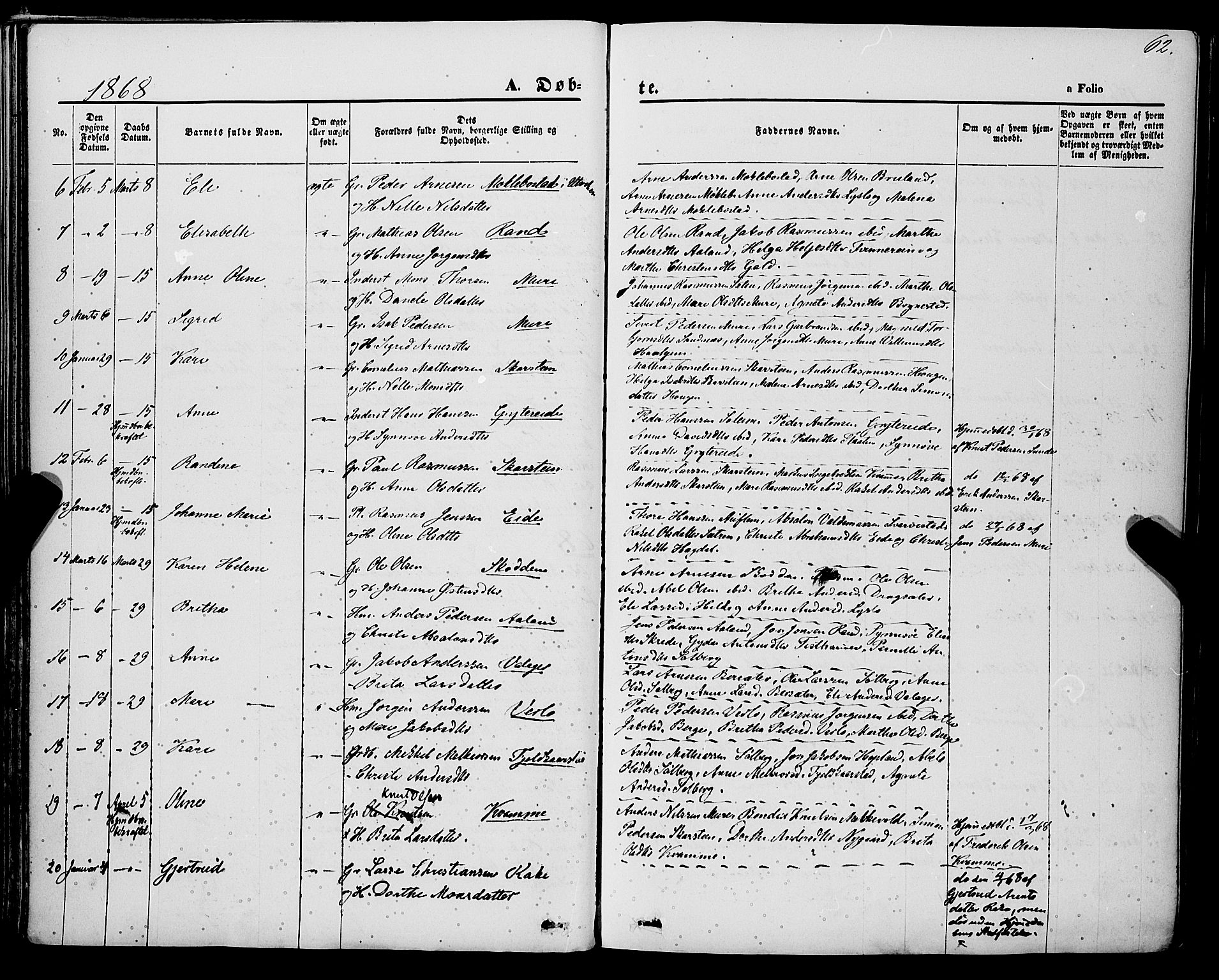 Innvik sokneprestembete, SAB/A-80501: Parish register (official) no. A 6, 1865-1878, p. 62
