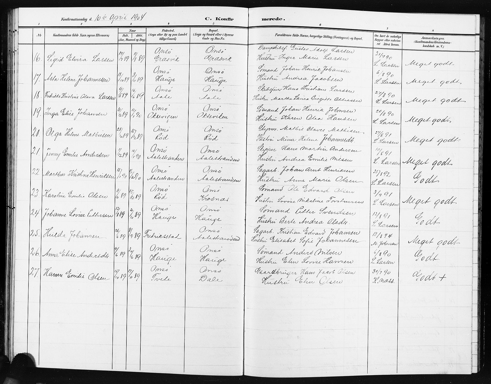 Onsøy prestekontor Kirkebøker, SAO/A-10914/G/Gb/L0001: Parish register (copy) no. II 1, 1903-1911