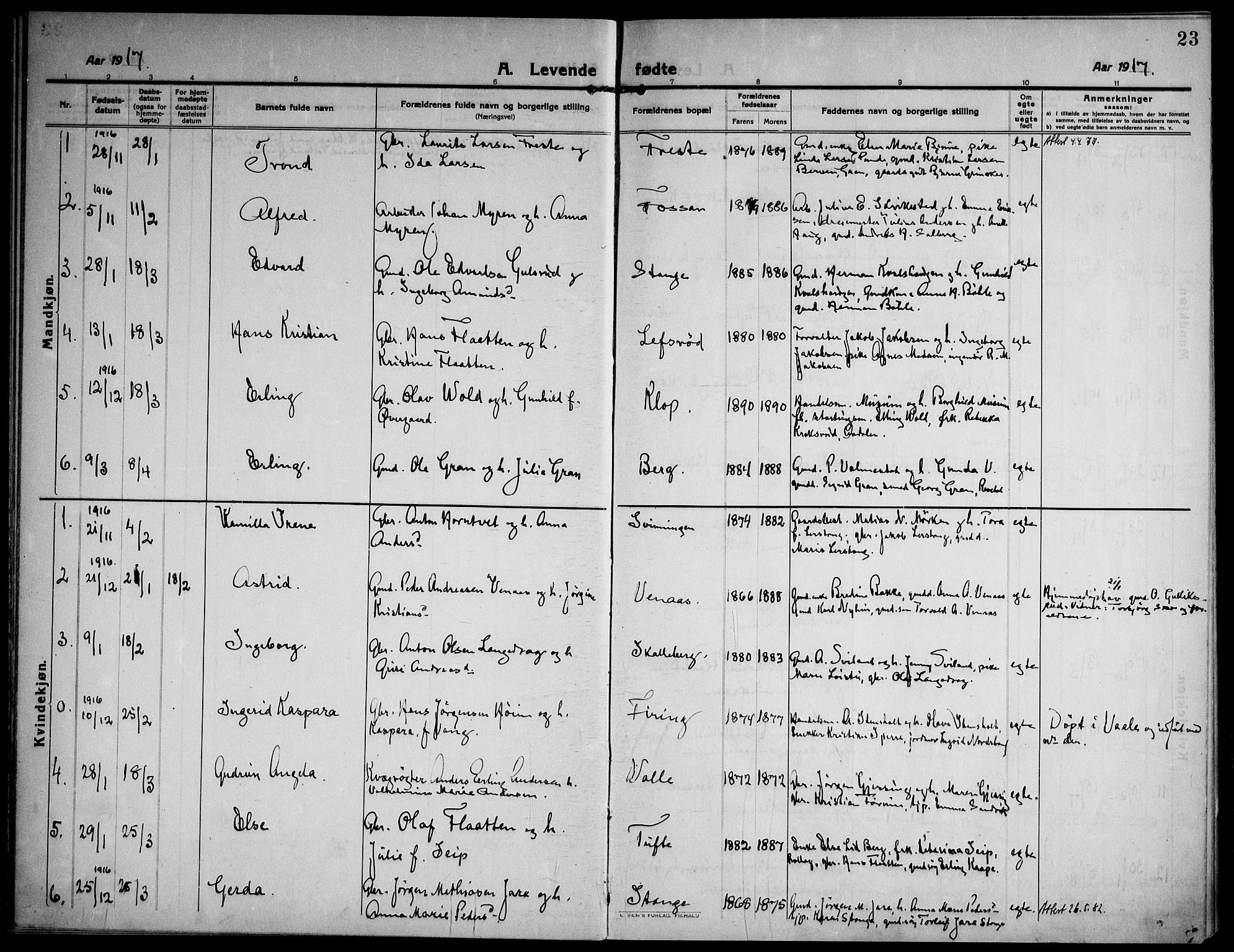 Ramnes kirkebøker, SAKO/A-314/F/Fa/L0009: Parish register (official) no. I 9, 1912-1929, p. 23