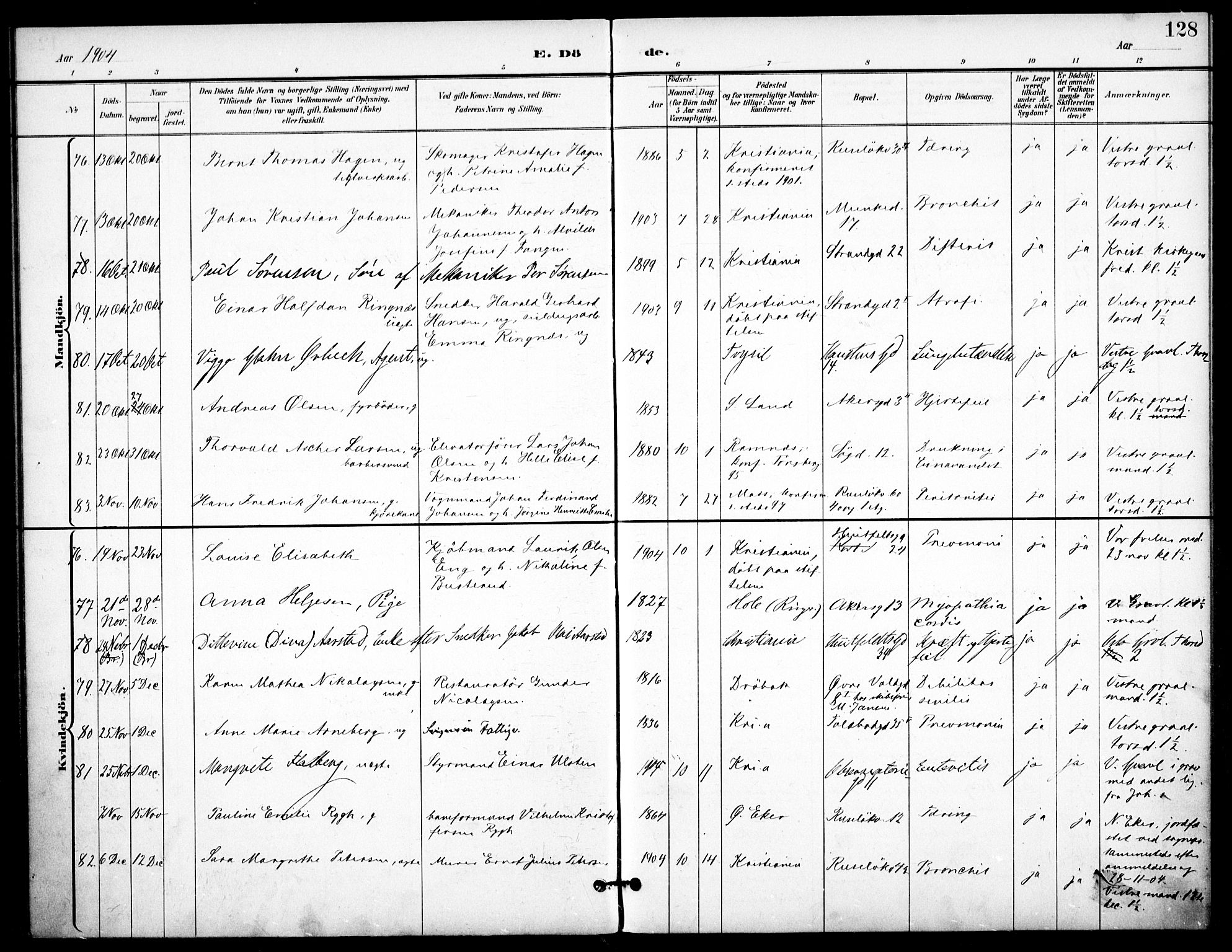Johannes prestekontor Kirkebøker, SAO/A-10852/F/Fa/L0008: Parish register (official) no. 8, 1897-1917, p. 128