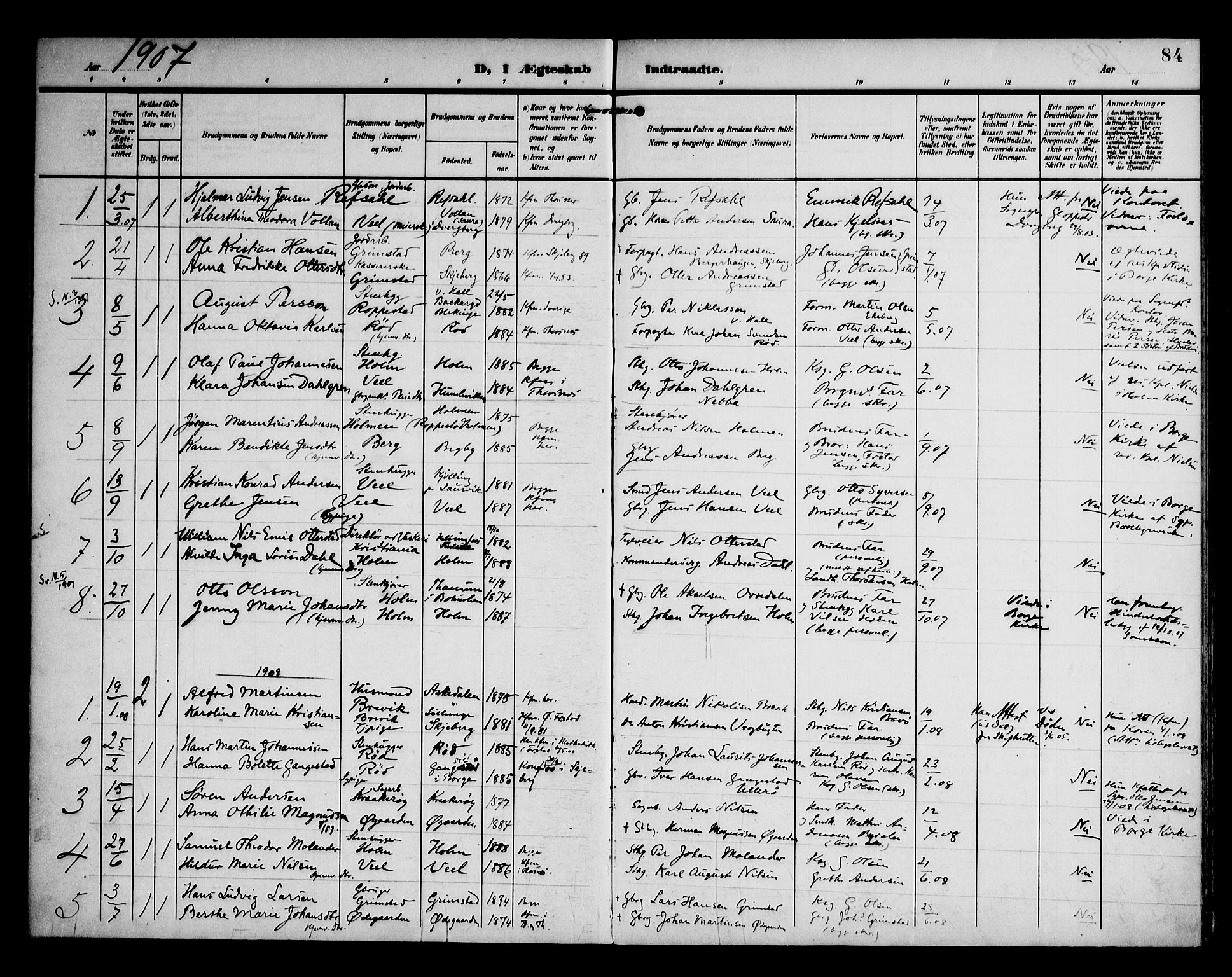 Borge prestekontor Kirkebøker, SAO/A-10903/F/Fb/L0004: Parish register (official) no. II 4, 1902-1914, p. 84