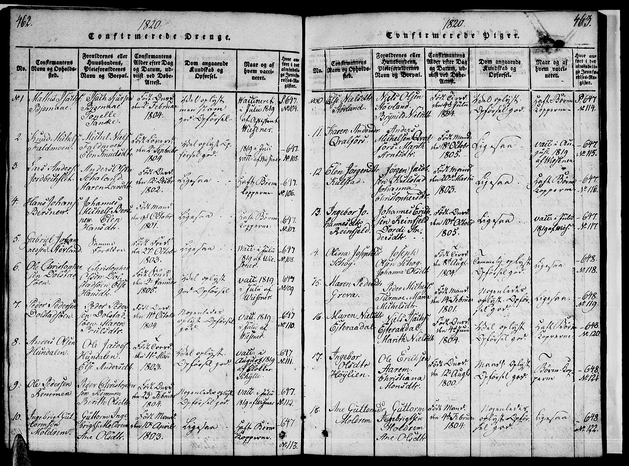 Ministerialprotokoller, klokkerbøker og fødselsregistre - Nordland, AV/SAT-A-1459/820/L0299: Parish register (copy) no. 820C01, 1820-1825, p. 462-463