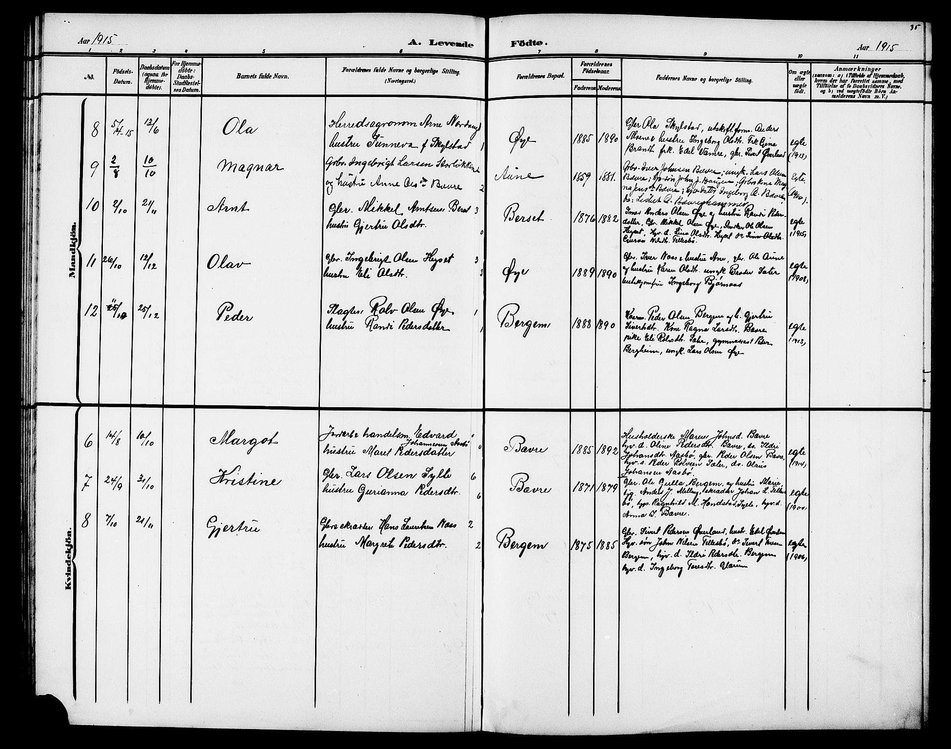 Ministerialprotokoller, klokkerbøker og fødselsregistre - Møre og Romsdal, AV/SAT-A-1454/595/L1053: Parish register (copy) no. 595C05, 1901-1919, p. 35