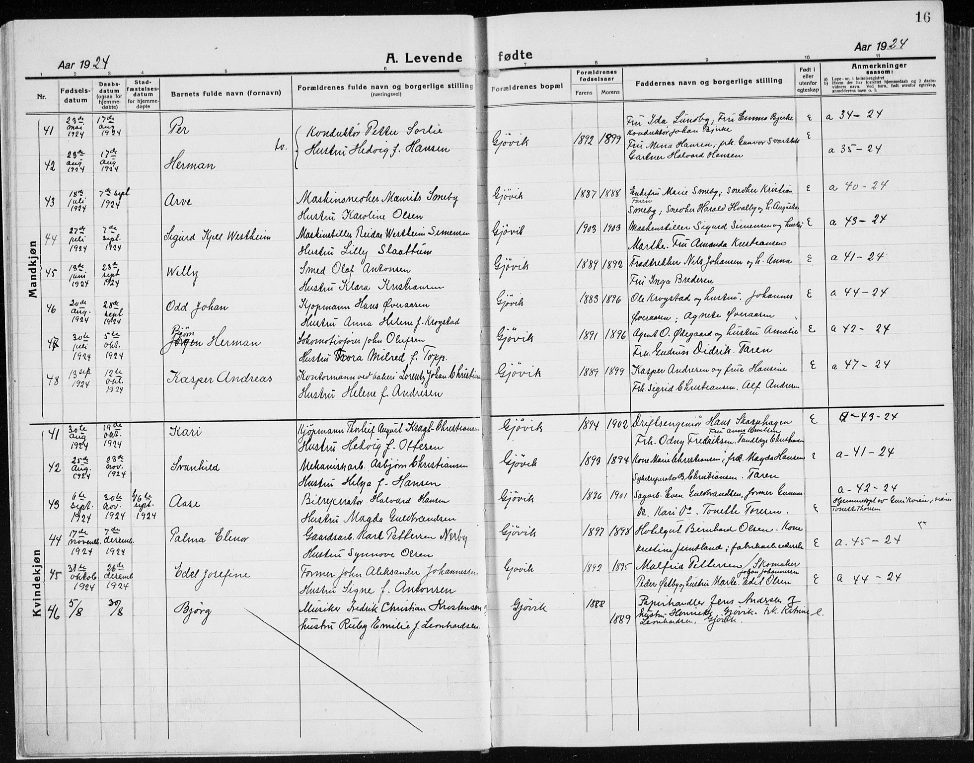 Vardal prestekontor, AV/SAH-PREST-100/H/Ha/Haa/L0015: Parish register (official) no. 15, 1923-1937, p. 16