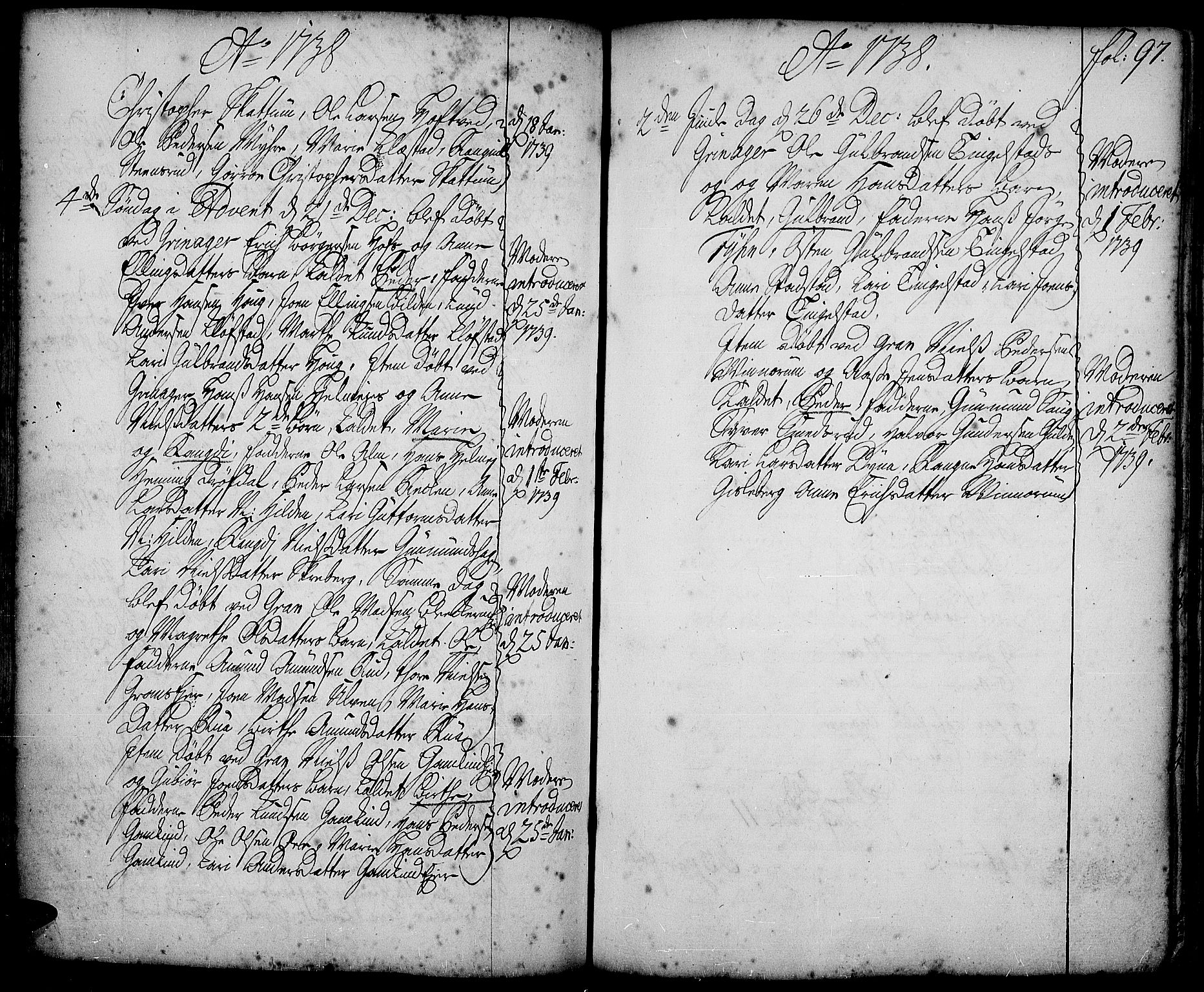 Gran prestekontor, SAH/PREST-112/H/Ha/Haa/L0002: Parish register (official) no. 2, 1732-1744, p. 97