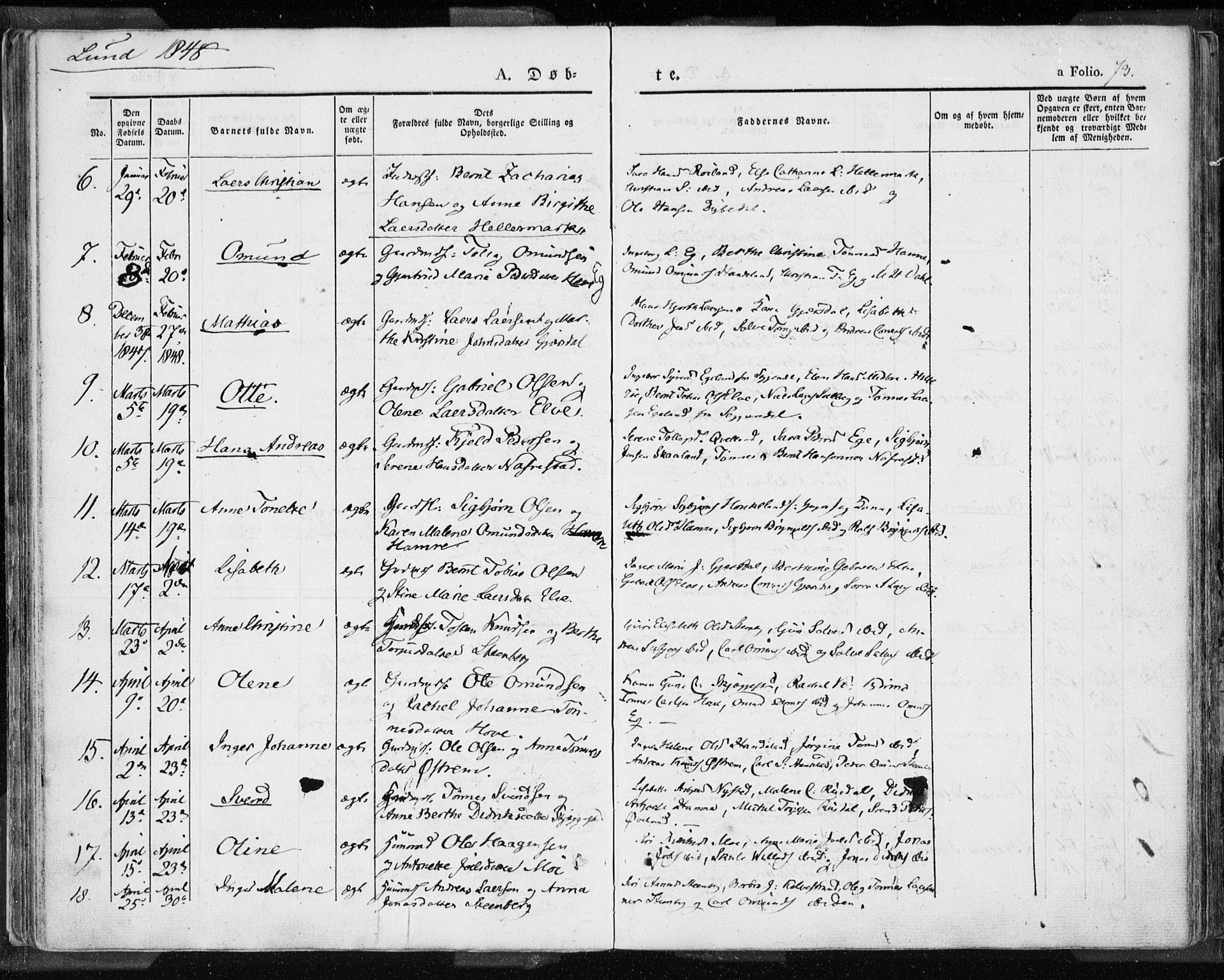 Lund sokneprestkontor, SAST/A-101809/S06/L0007: Parish register (official) no. A 7.1, 1833-1854, p. 73