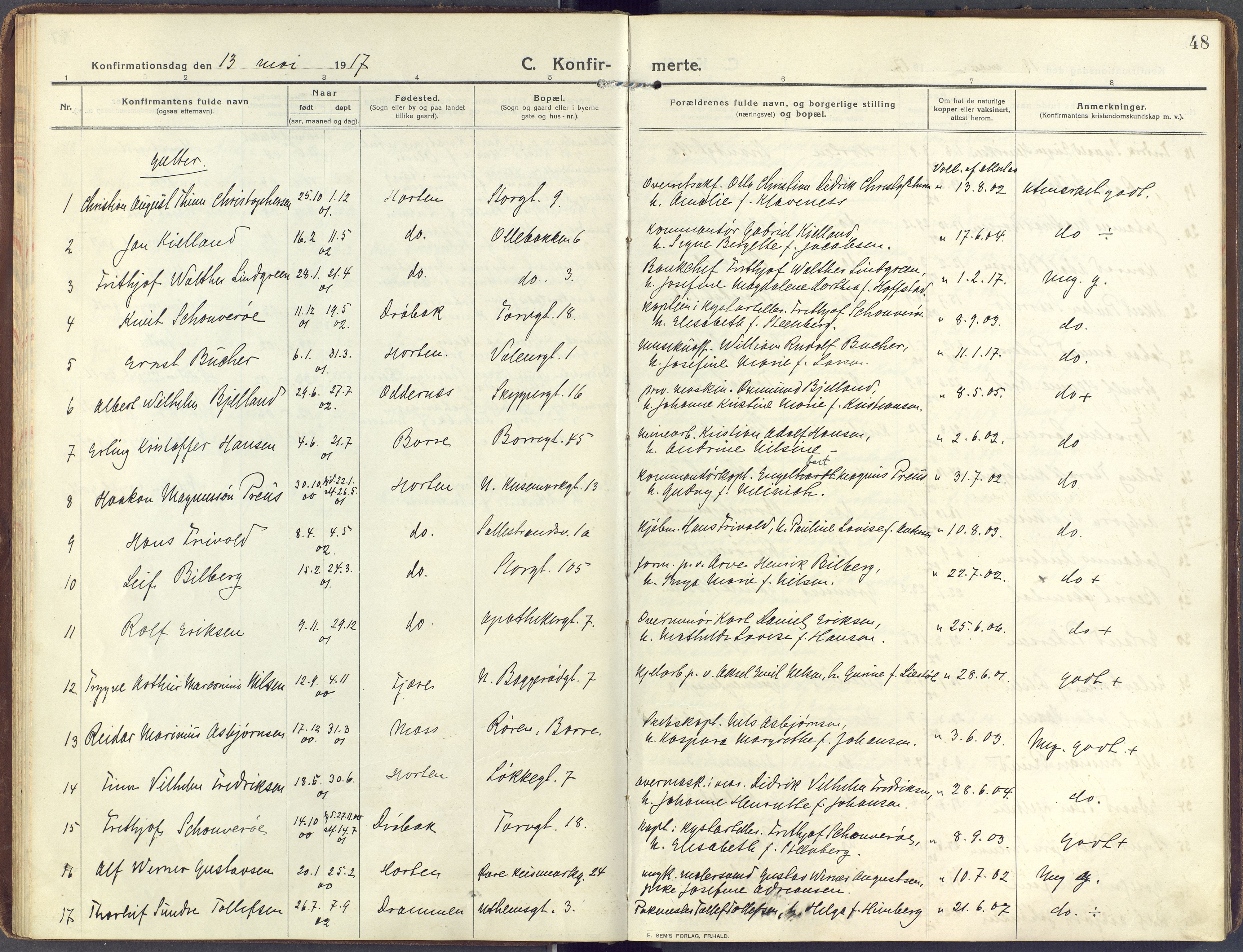 Horten kirkebøker, SAKO/A-348/F/Fa/L0010: Parish register (official) no. 10, 1913-1925, p. 48
