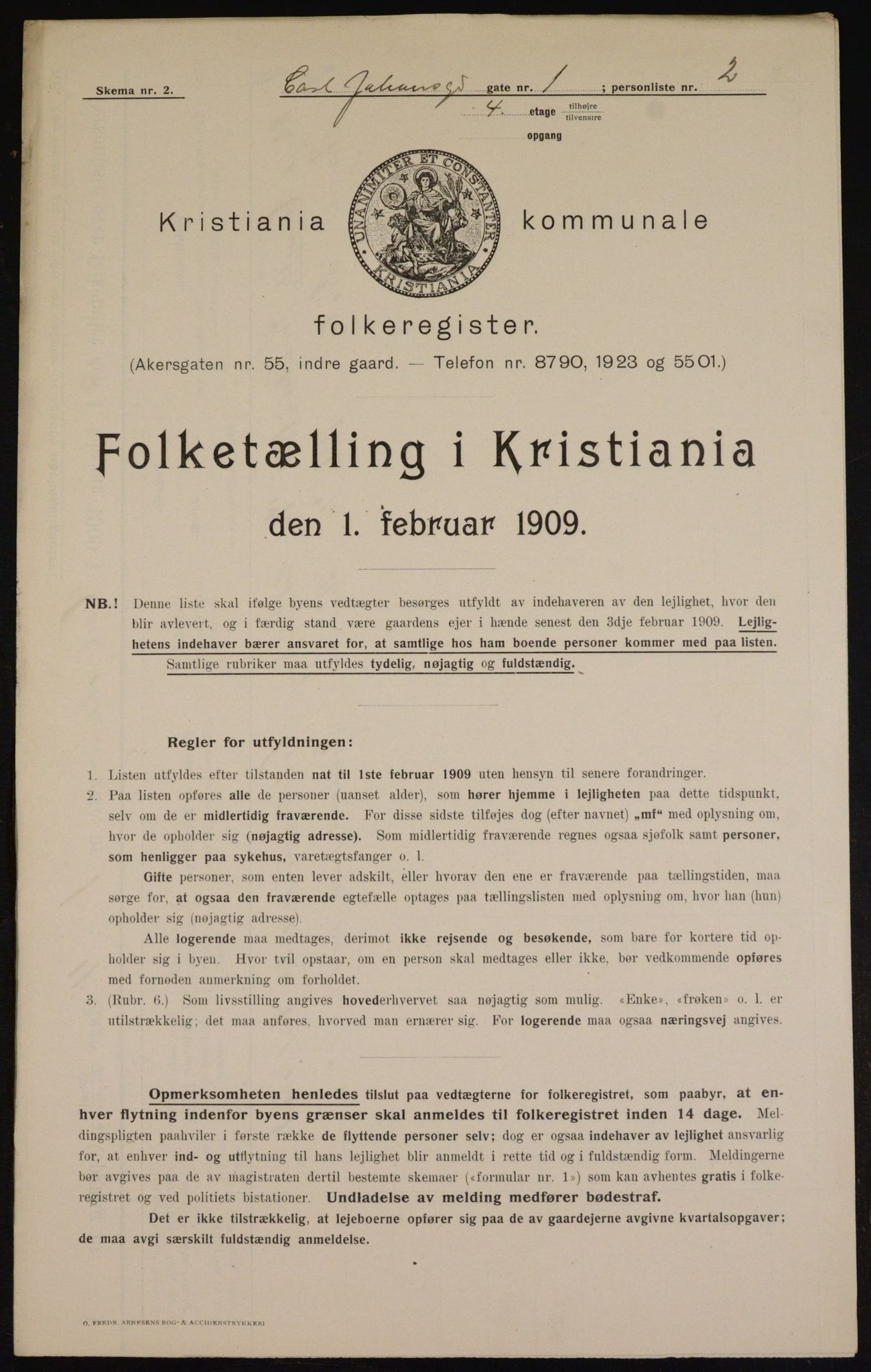 OBA, Municipal Census 1909 for Kristiania, 1909, p. 44415