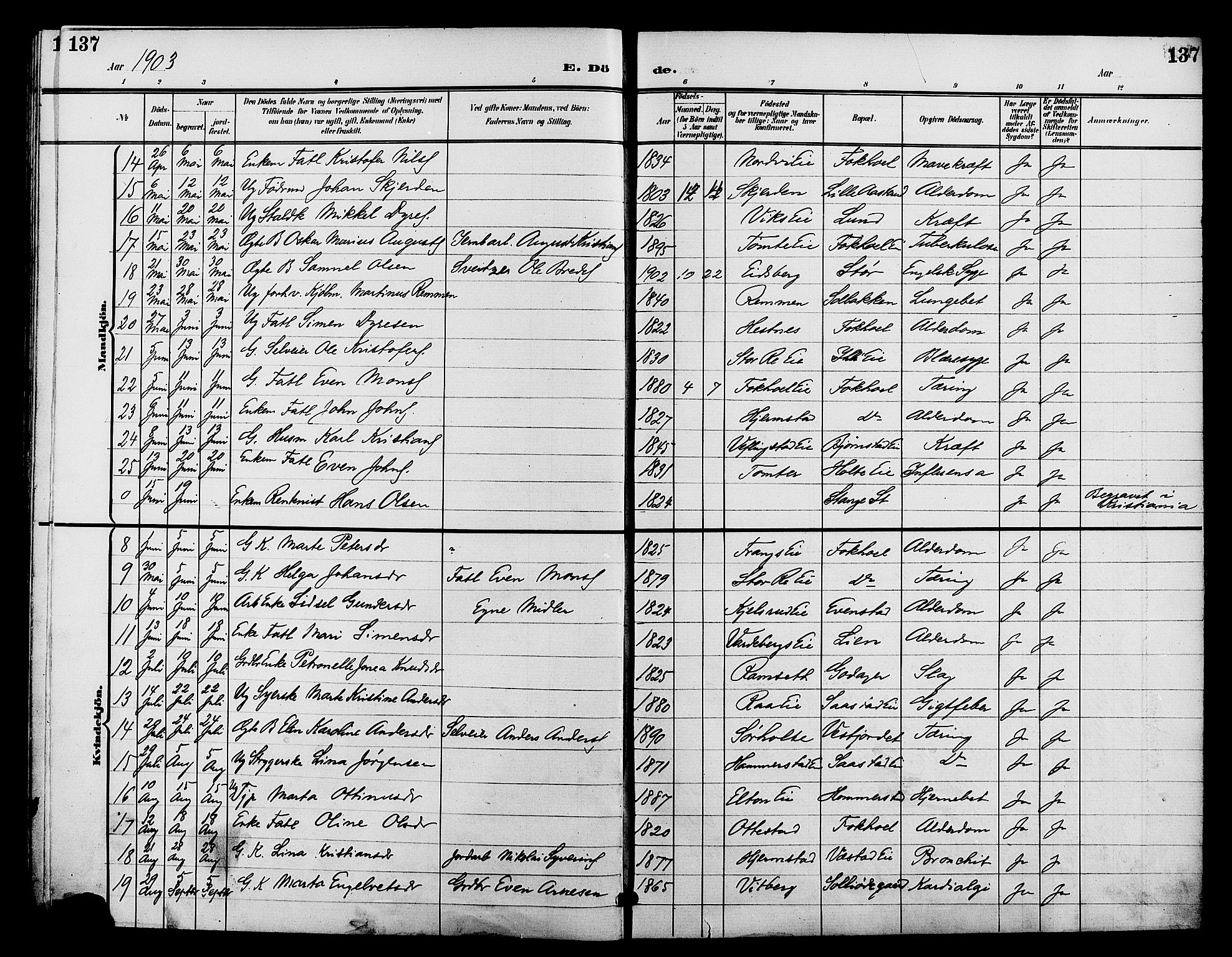 Stange prestekontor, AV/SAH-PREST-002/L/L0012: Parish register (copy) no. 12, 1900-1908, p. 137