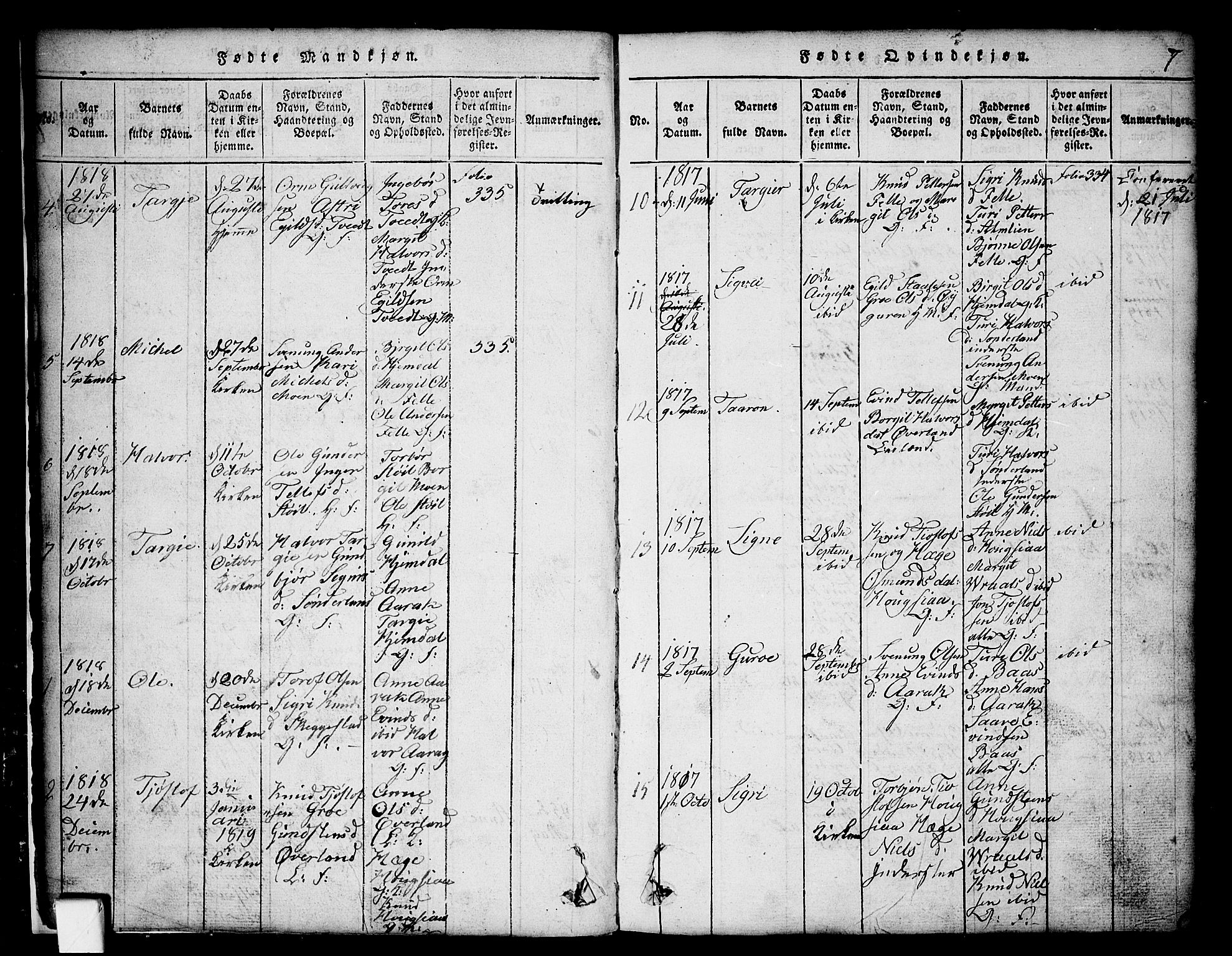 Nissedal kirkebøker, SAKO/A-288/G/Gb/L0001: Parish register (copy) no. II 1, 1814-1862, p. 7