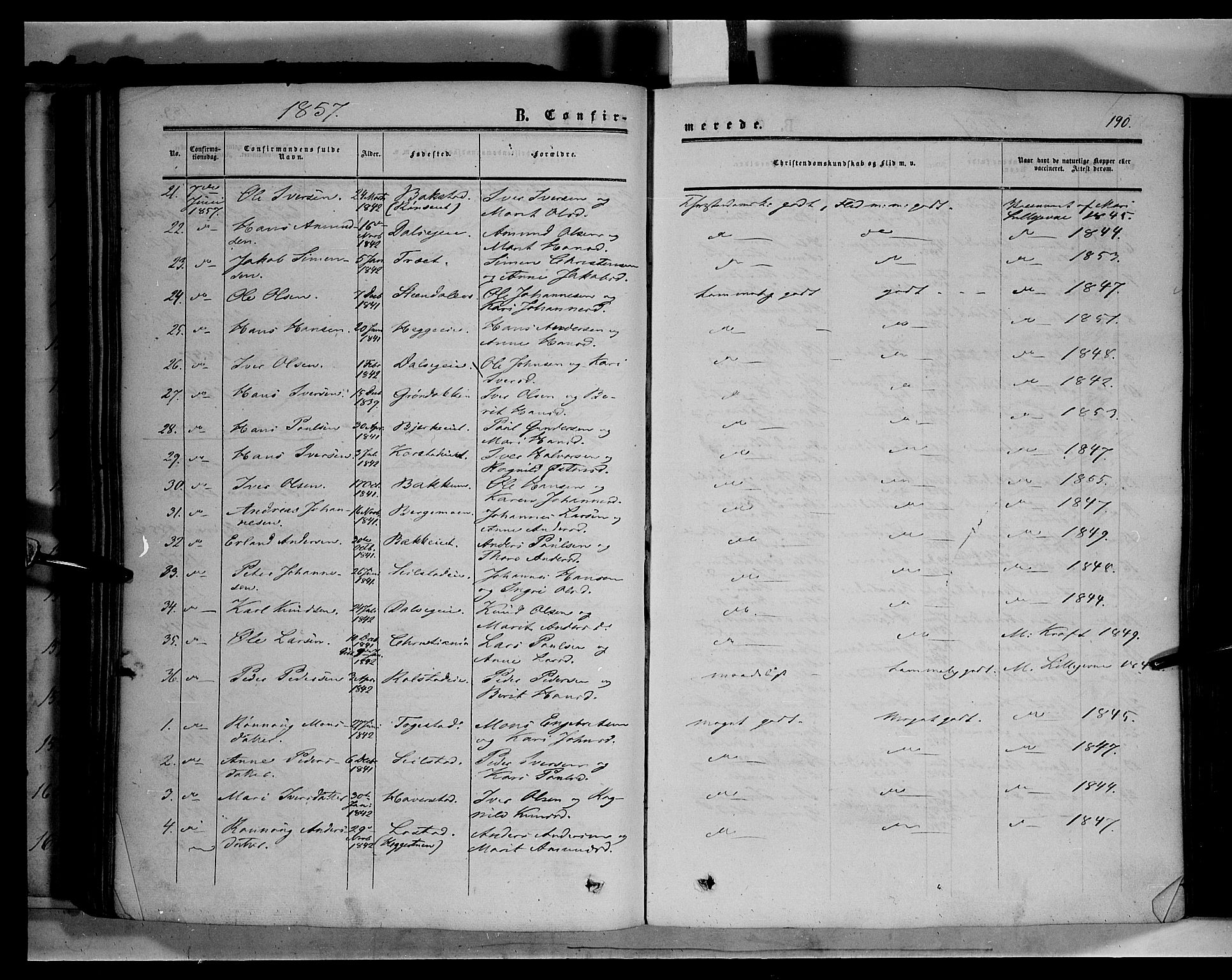Sør-Fron prestekontor, SAH/PREST-010/H/Ha/Haa/L0001: Parish register (official) no. 1, 1849-1863, p. 190