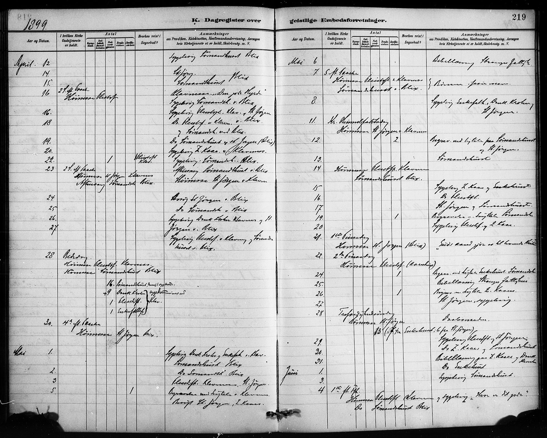 St. Jørgens hospital og Årstad sokneprestembete, AV/SAB-A-99934: Parish register (official) no. A 13, 1886-1906, p. 219