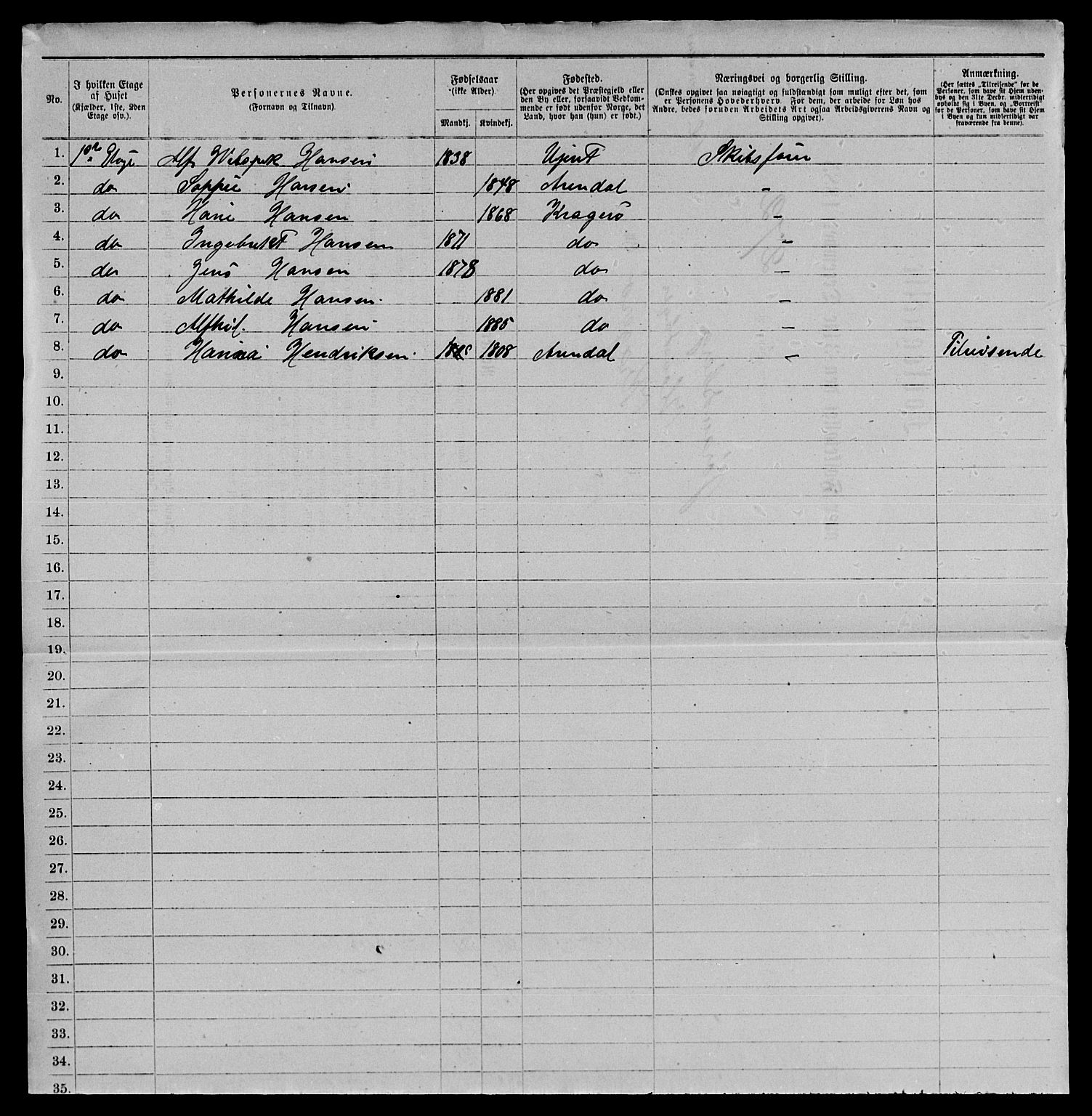 SAKO, 1885 census for 0801 Kragerø, 1885, p. 1554