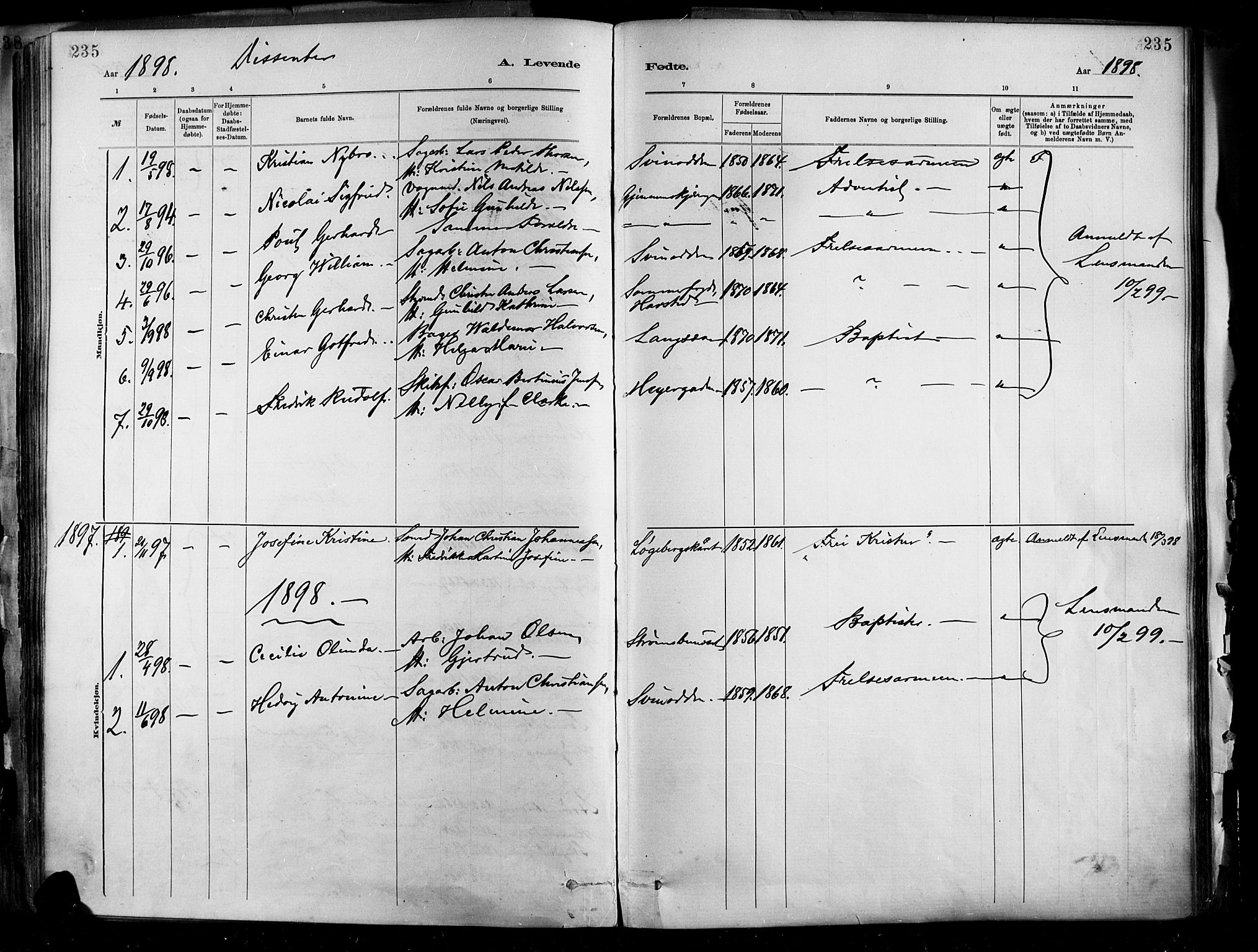 Barbu sokneprestkontor, AV/SAK-1111-0003/F/Fa/L0002: Parish register (official) no. A 2, 1883-1898, p. 235