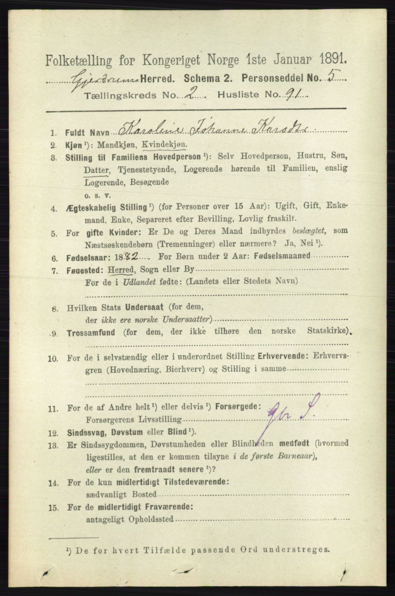 RA, 1891 census for 0234 Gjerdrum, 1891, p. 1091