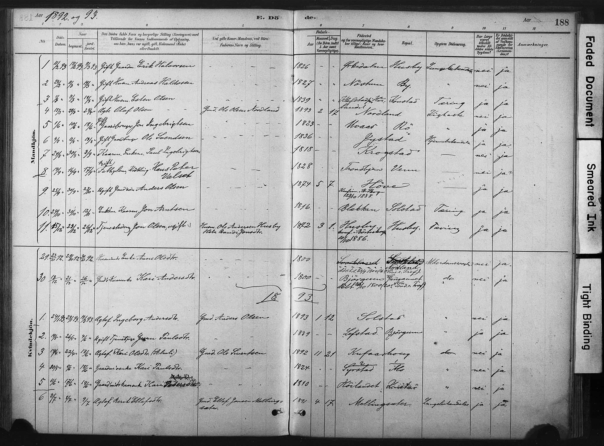 Ministerialprotokoller, klokkerbøker og fødselsregistre - Sør-Trøndelag, AV/SAT-A-1456/667/L0795: Parish register (official) no. 667A03, 1879-1907, p. 188