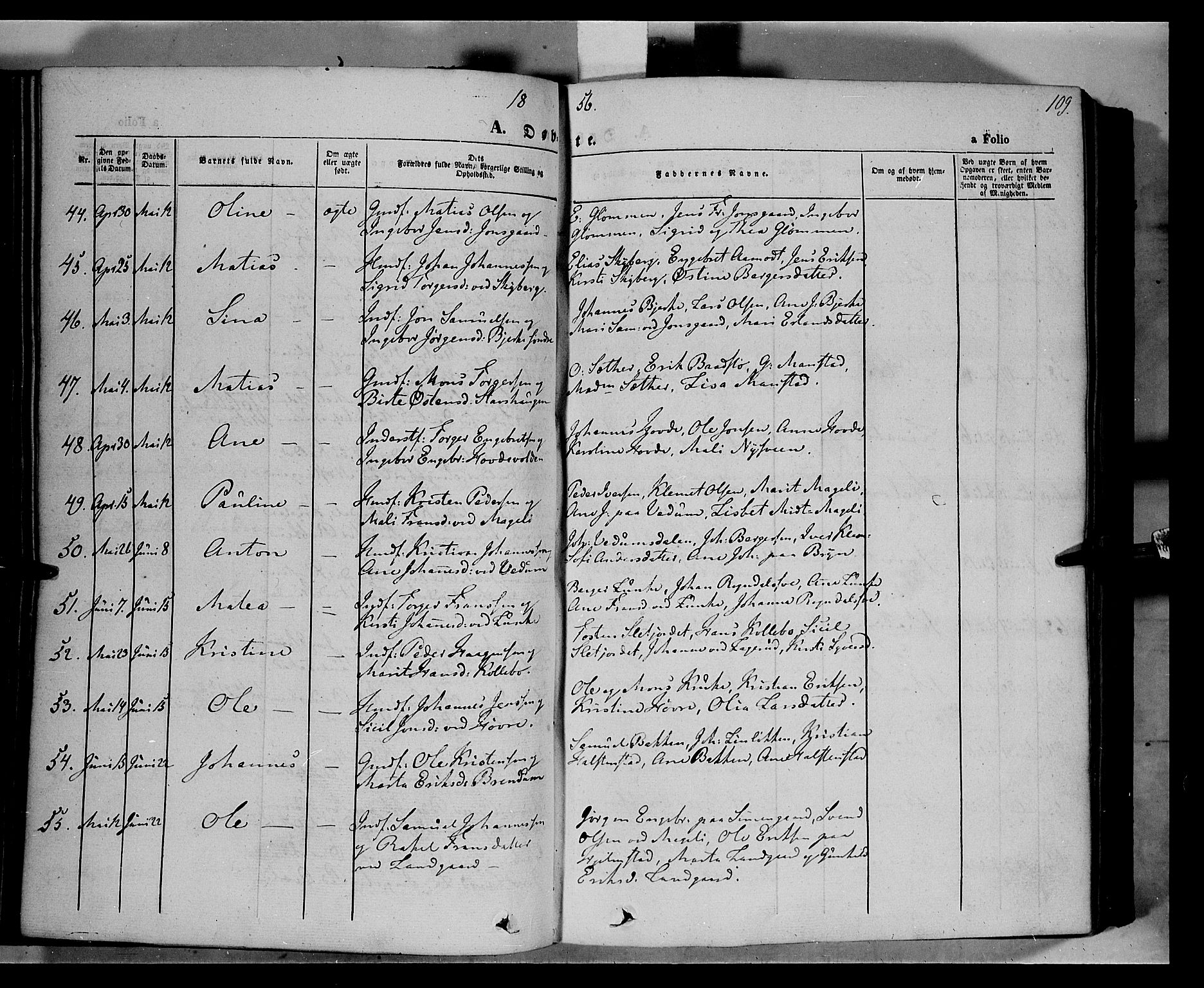 Øyer prestekontor, AV/SAH-PREST-084/H/Ha/Haa/L0005: Parish register (official) no. 5, 1842-1857, p. 109