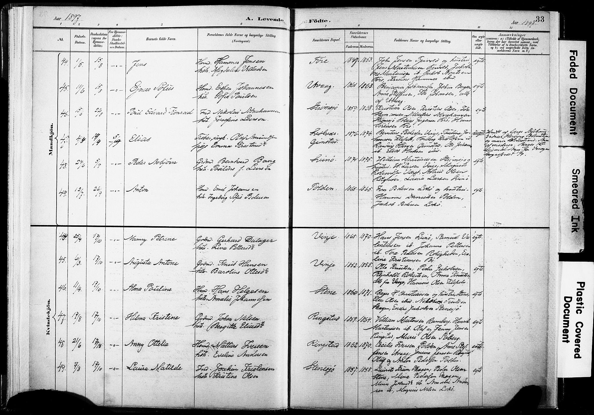 Ministerialprotokoller, klokkerbøker og fødselsregistre - Nordland, AV/SAT-A-1459/891/L1304: Parish register (official) no. 891A09, 1895-1921, p. 33