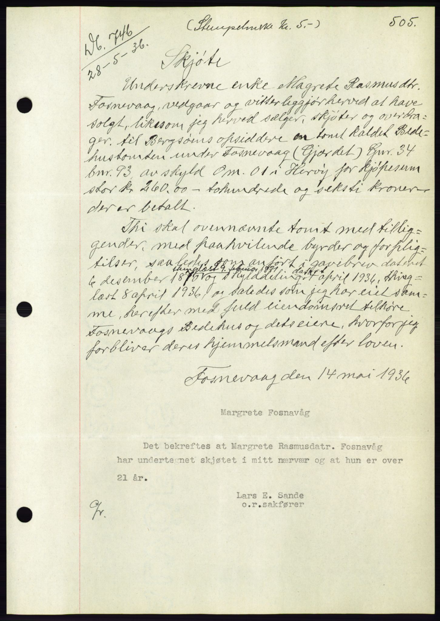 Søre Sunnmøre sorenskriveri, AV/SAT-A-4122/1/2/2C/L0060: Mortgage book no. 54, 1935-1936, Deed date: 28.05.1936