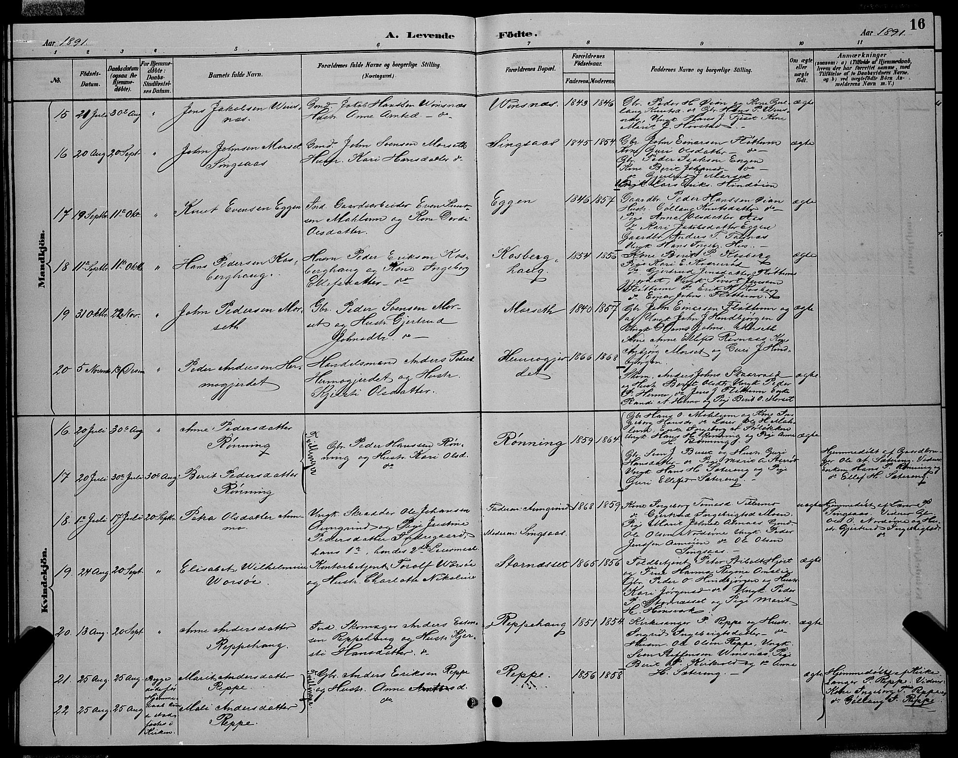 Ministerialprotokoller, klokkerbøker og fødselsregistre - Sør-Trøndelag, AV/SAT-A-1456/688/L1028: Parish register (copy) no. 688C03, 1889-1899, p. 16