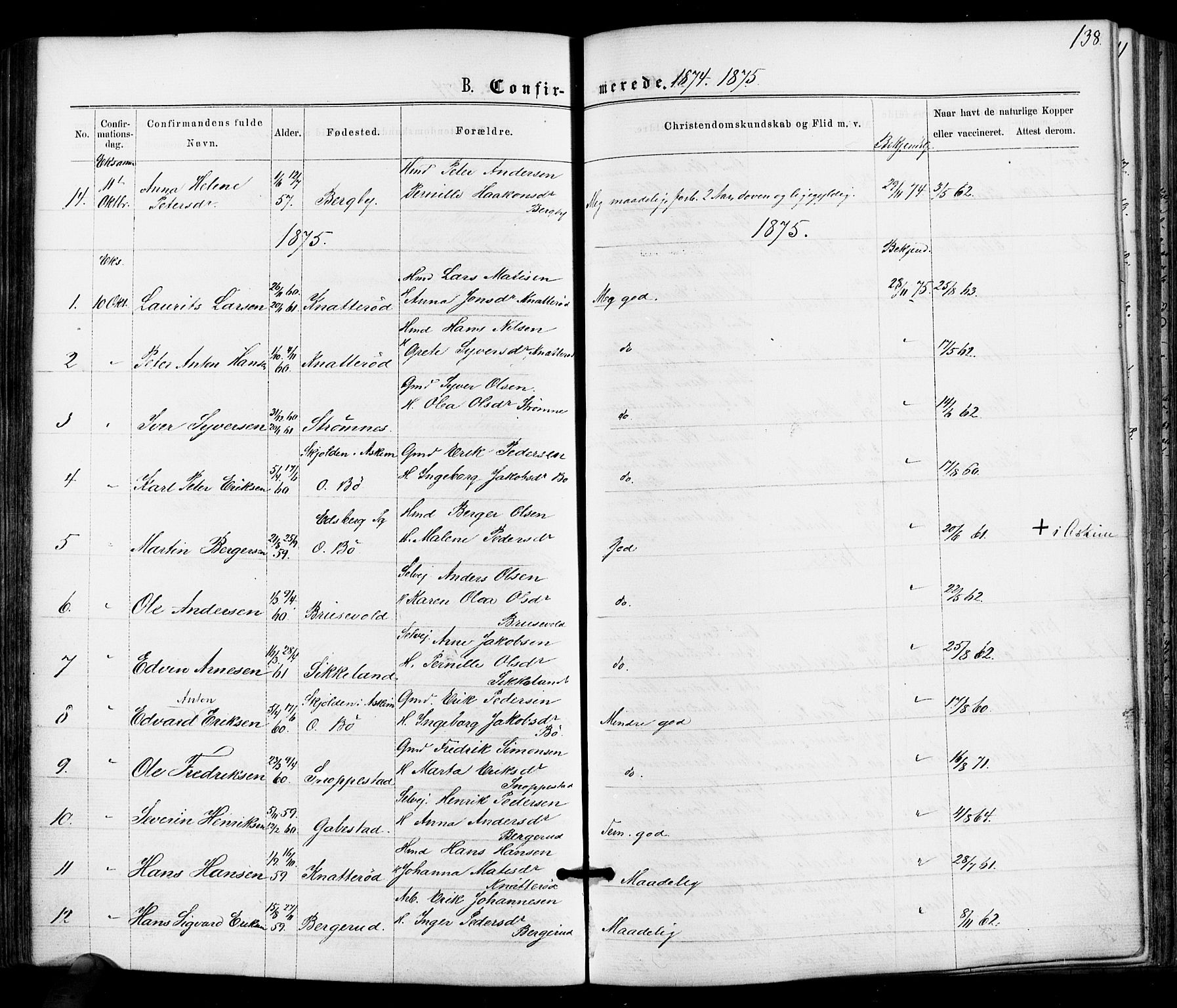 Varteig prestekontor Kirkebøker, AV/SAO-A-10447a/F/Fa/L0001: Parish register (official) no. 1, 1861-1877, p. 138