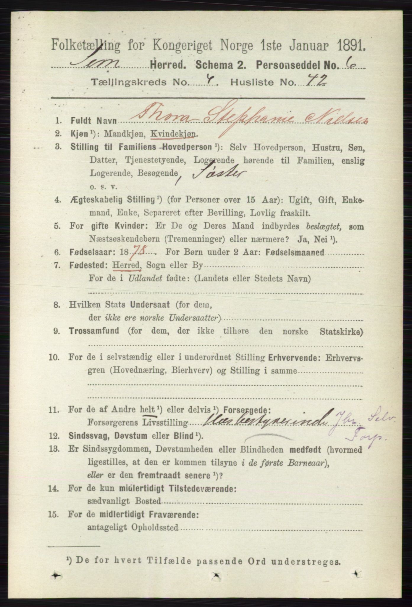 RA, 1891 census for 0721 Sem, 1891, p. 1843