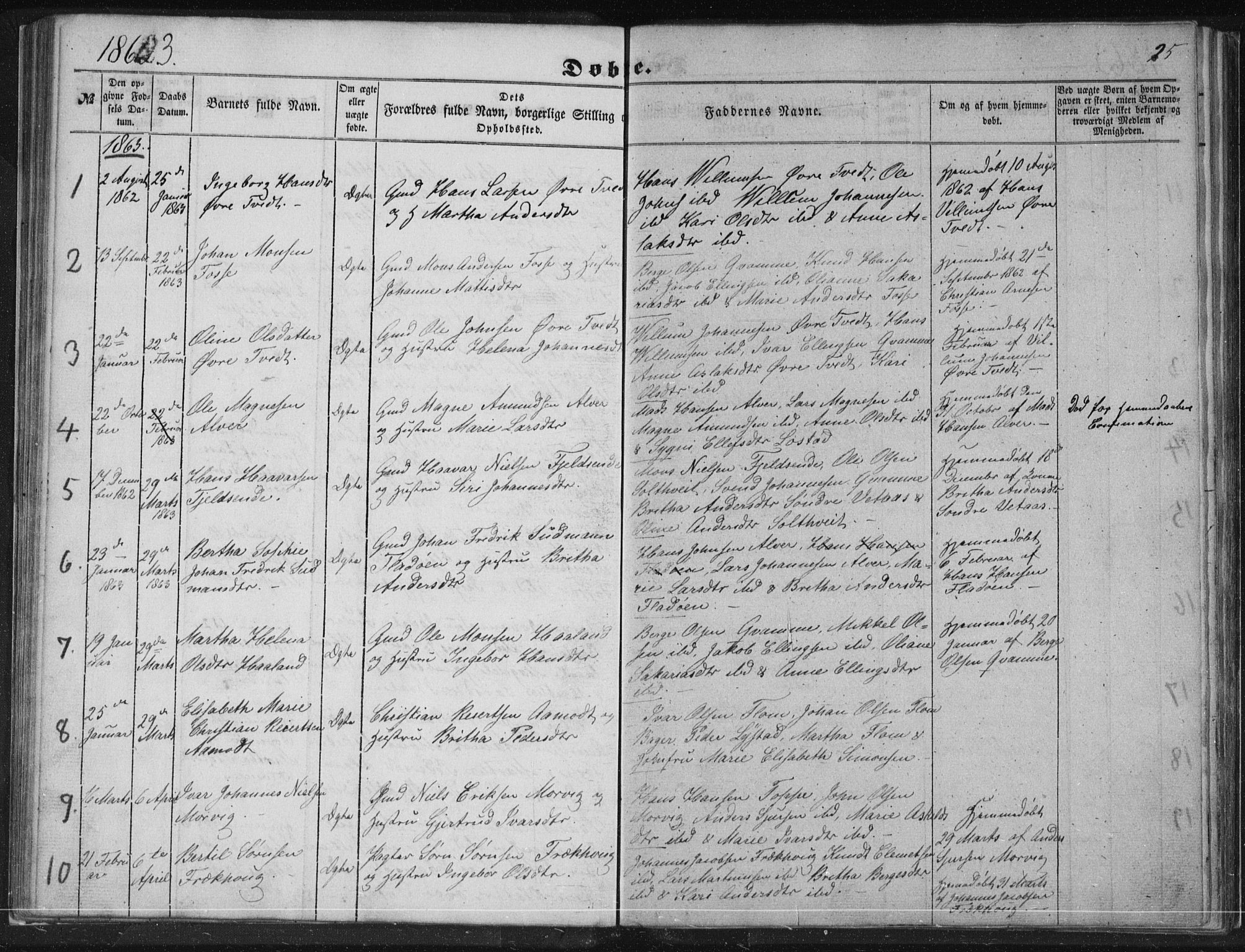 Alversund Sokneprestembete, SAB/A-73901/H/Ha/Hab: Parish register (copy) no. A 1, 1852-1864, p. 25