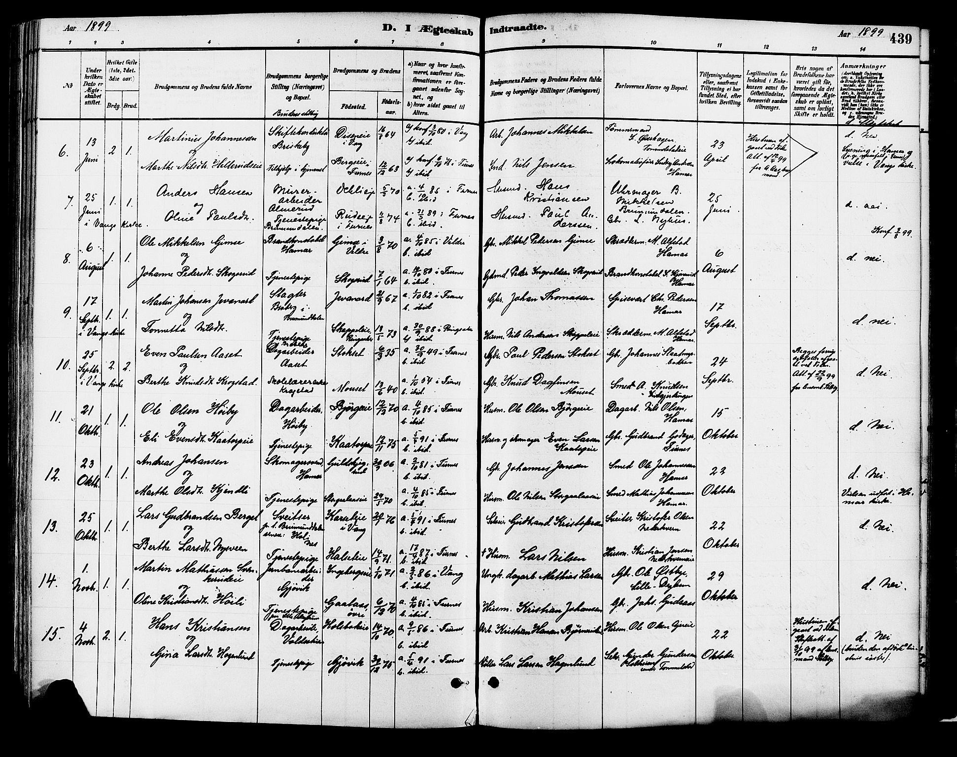 Vang prestekontor, Hedmark, SAH/PREST-008/H/Ha/Haa/L0018B: Parish register (official) no. 18B, 1880-1906, p. 439