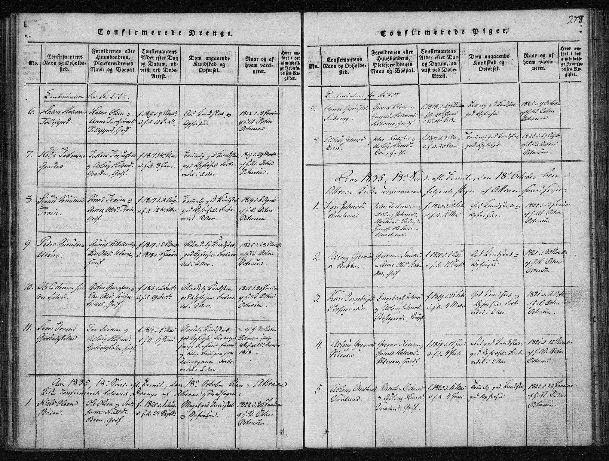 Tinn kirkebøker, SAKO/A-308/F/Fa/L0004: Parish register (official) no. I 4, 1815-1843, p. 277b-278a