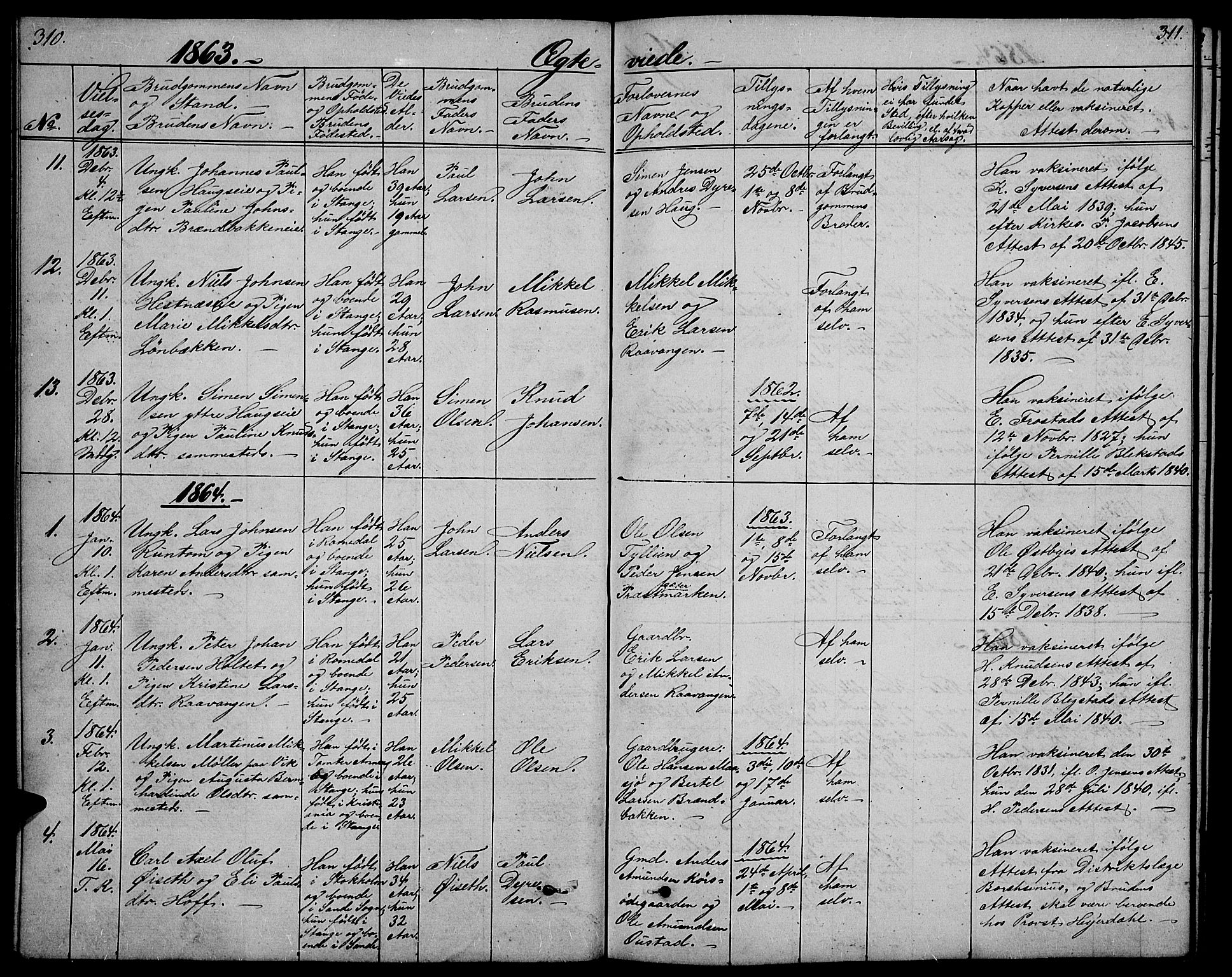 Stange prestekontor, SAH/PREST-002/L/L0005: Parish register (copy) no. 5, 1861-1881, p. 310-311