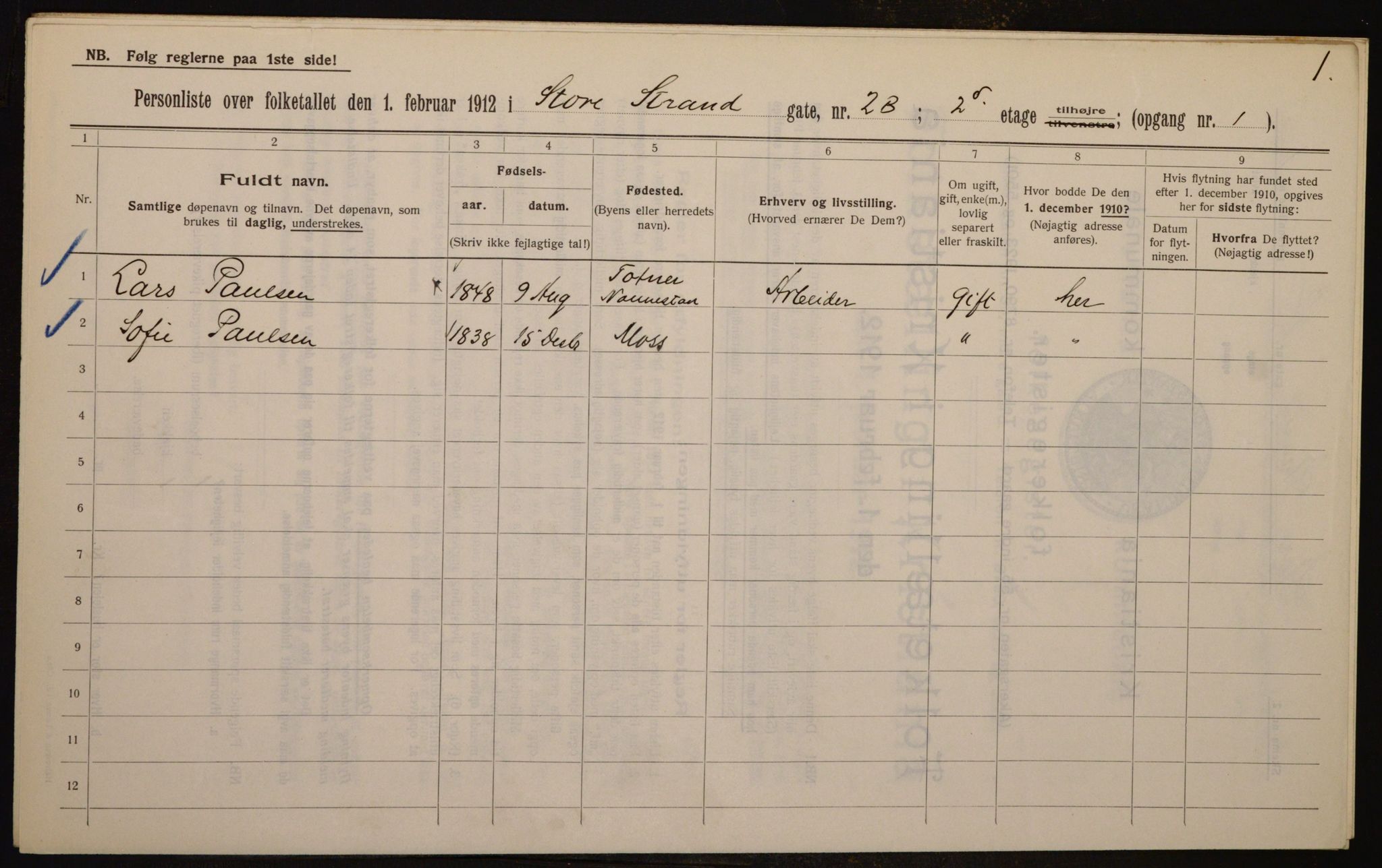 OBA, Municipal Census 1912 for Kristiania, 1912, p. 102911