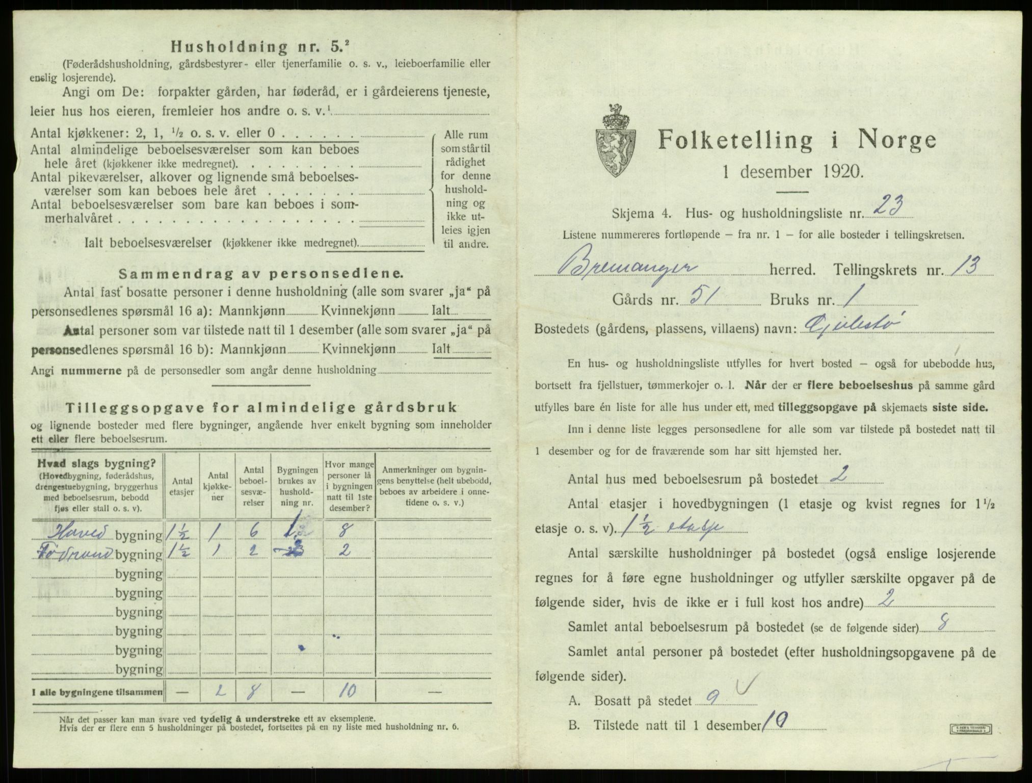 SAB, 1920 census for Bremanger, 1920, p. 935