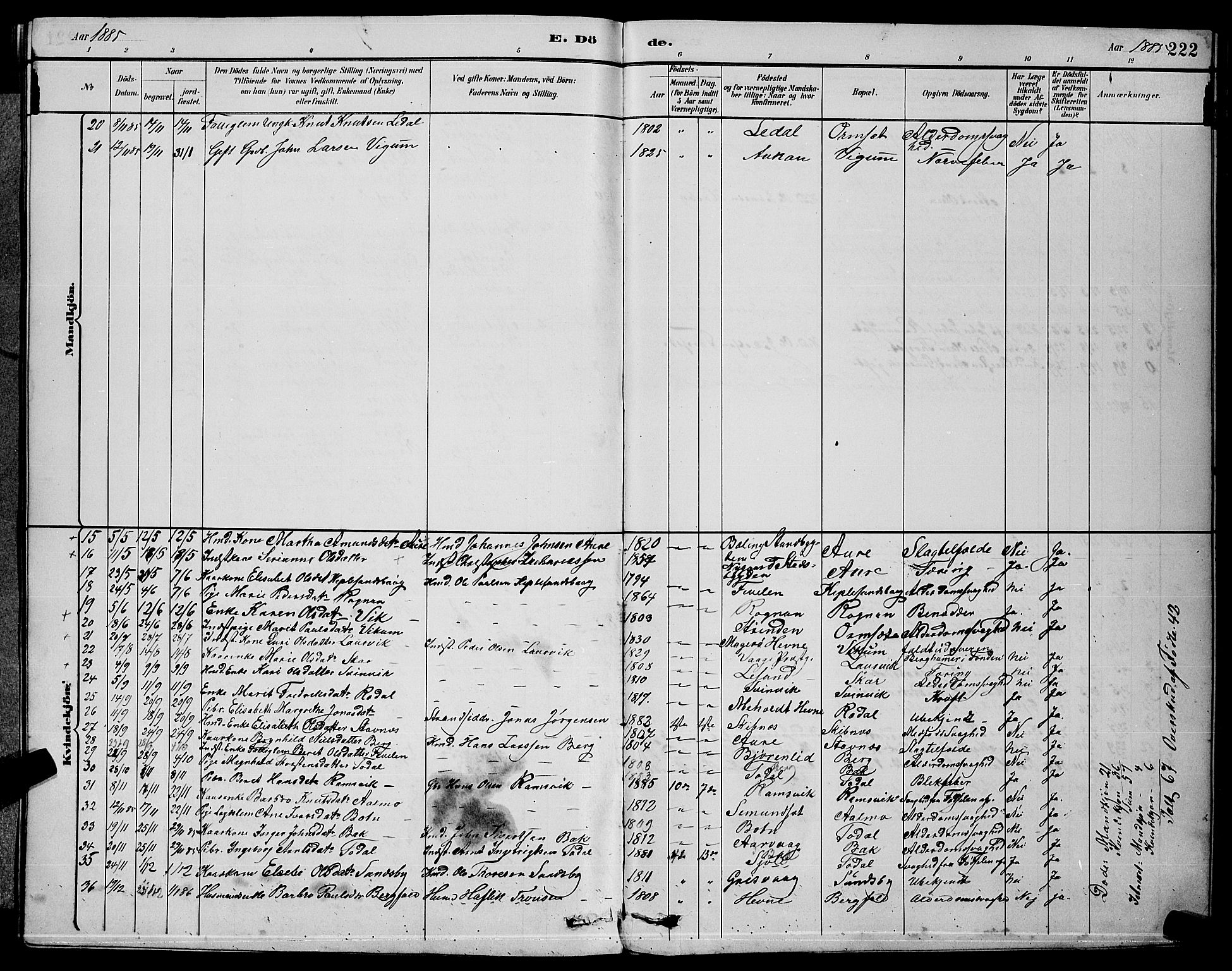 Ministerialprotokoller, klokkerbøker og fødselsregistre - Møre og Romsdal, AV/SAT-A-1454/578/L0909: Parish register (copy) no. 578C02, 1882-1900, p. 222