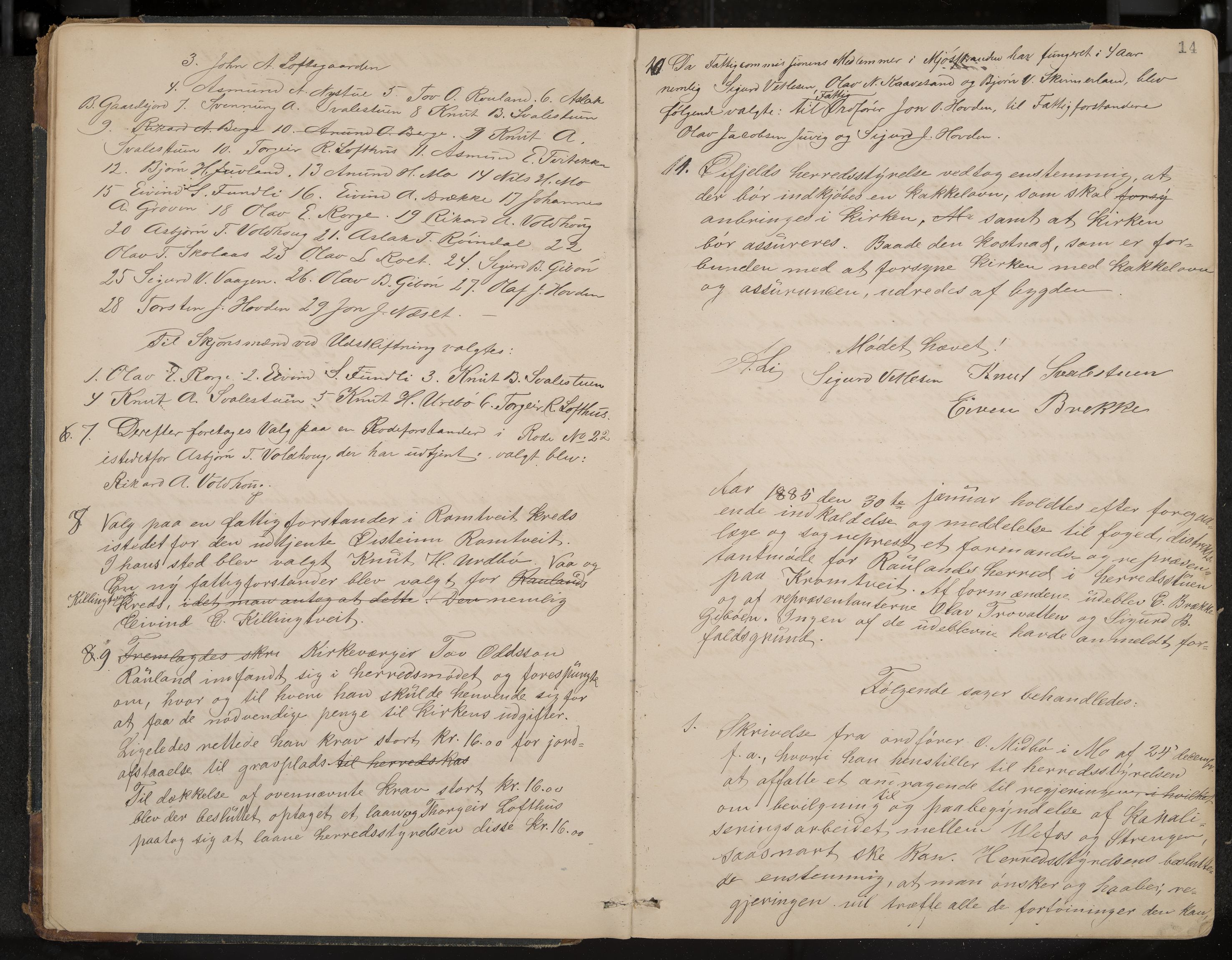 Rauland formannskap og sentraladministrasjon, IKAK/0835021/A/Aa/L0002: Møtebok, 1884-1908, p. 14