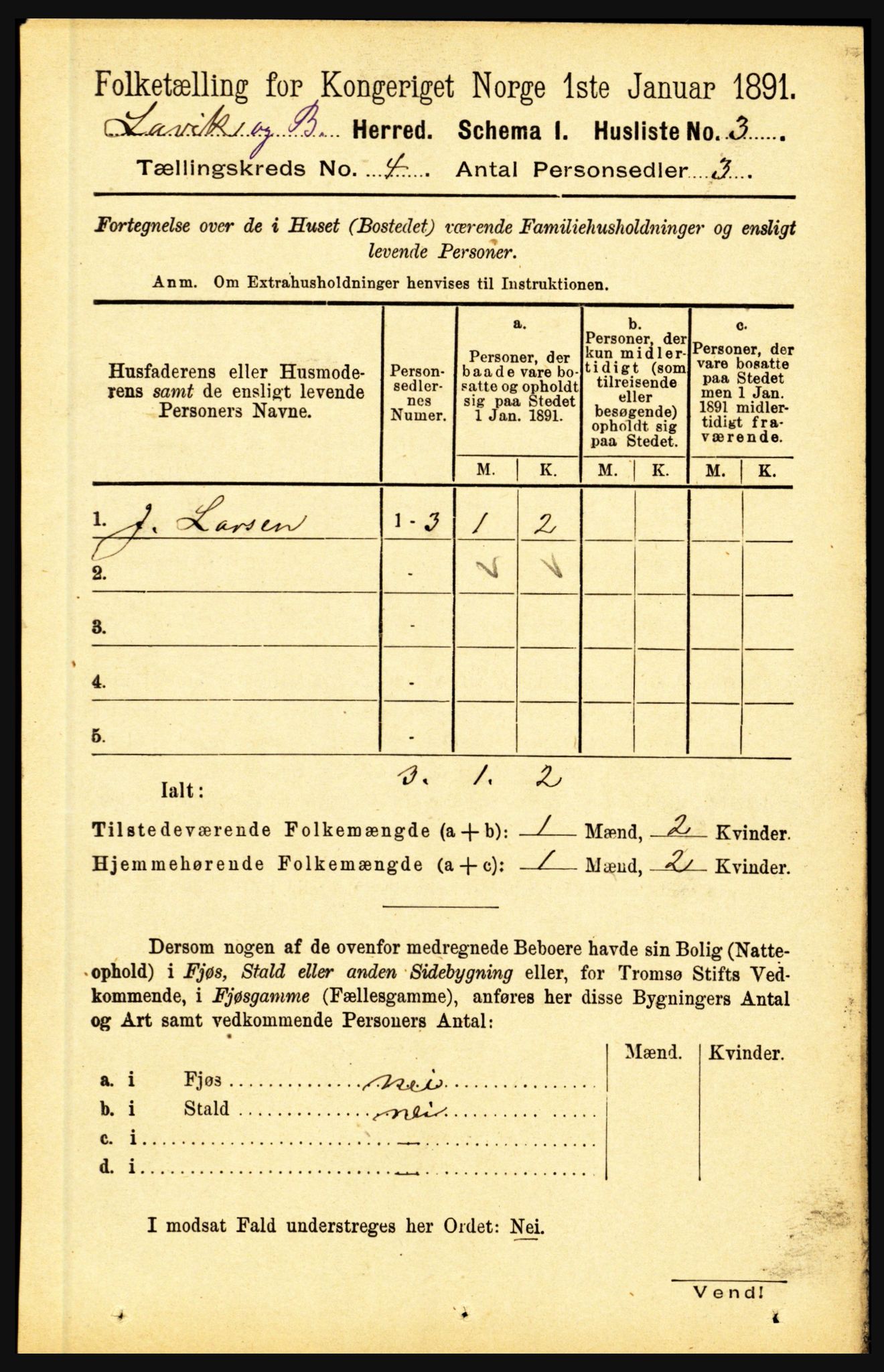 RA, 1891 census for 1415 Lavik og Brekke, 1891, p. 757