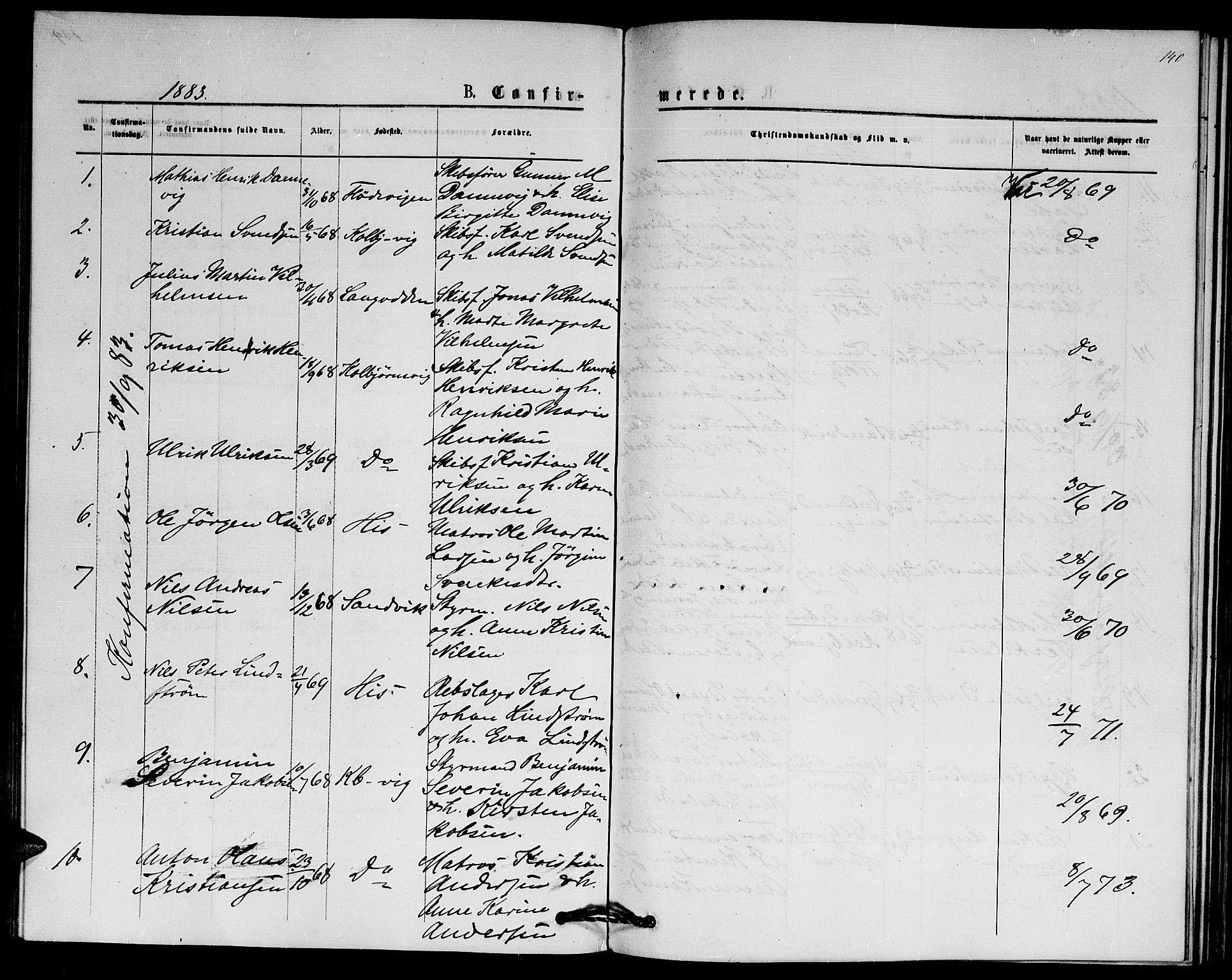 Hisøy sokneprestkontor, SAK/1111-0020/F/Fb/L0002: Parish register (copy) no. B 2, 1873-1885, p. 140