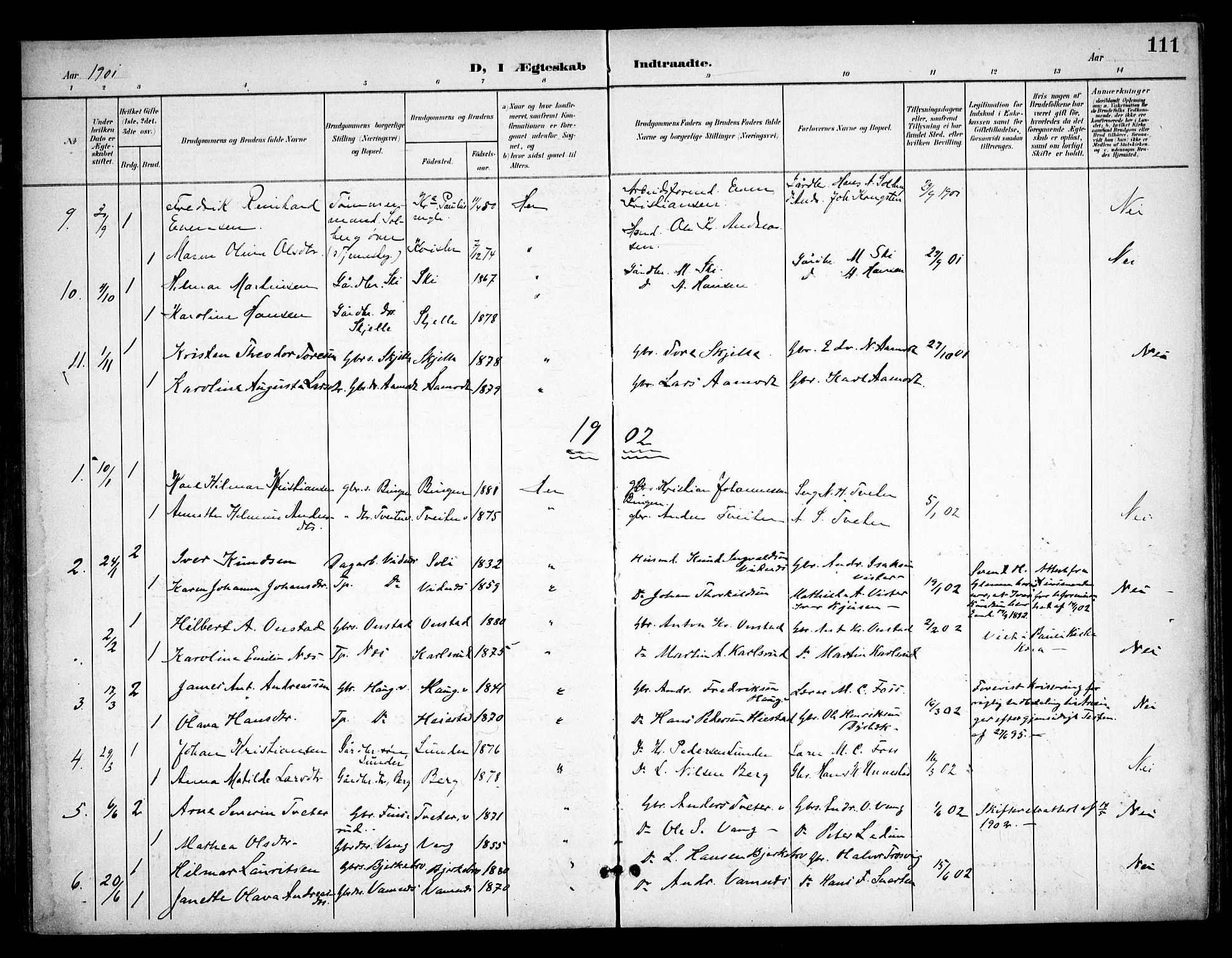 Skiptvet prestekontor Kirkebøker, SAO/A-20009/F/Fa/L0011: Parish register (official) no. 11, 1901-1913, p. 111