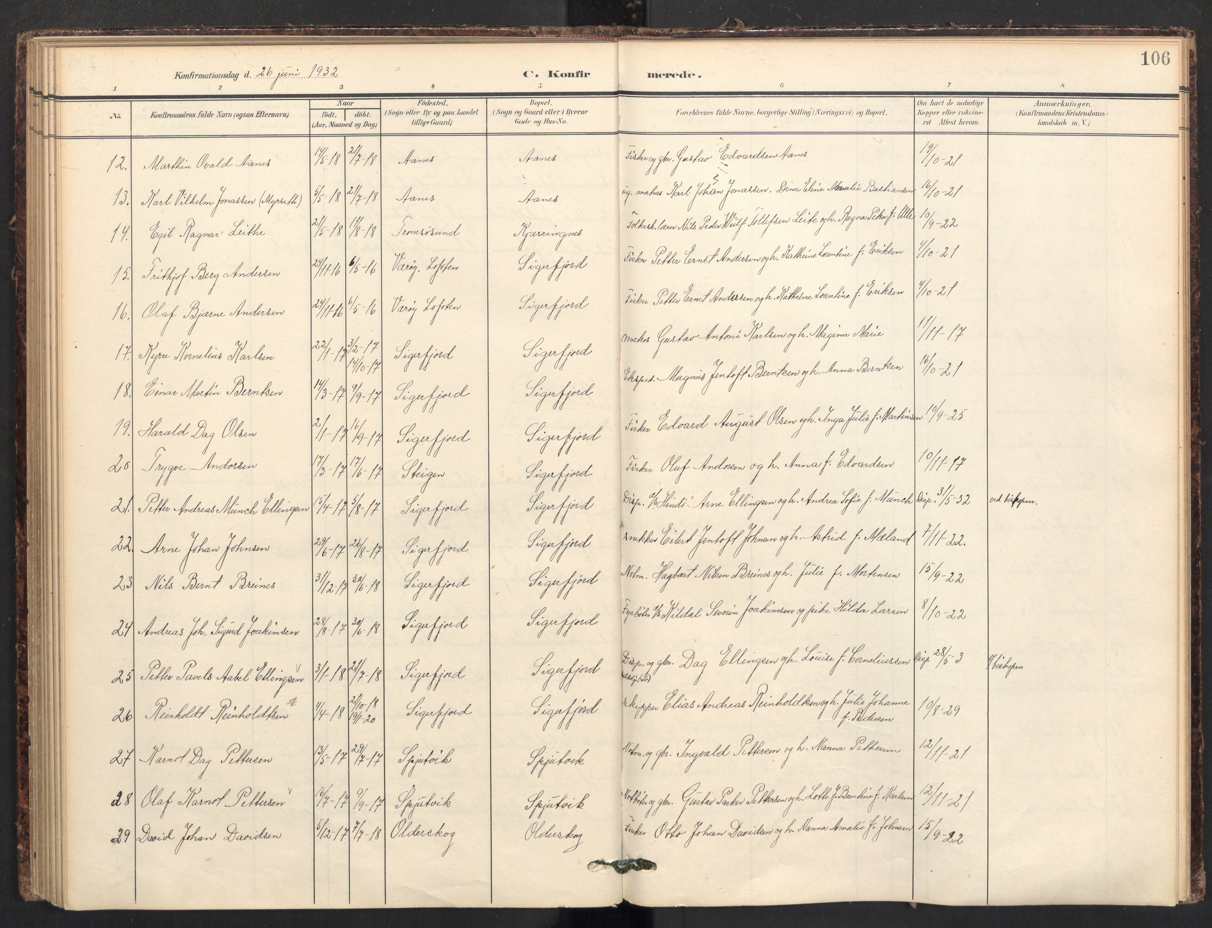 Ministerialprotokoller, klokkerbøker og fødselsregistre - Nordland, SAT/A-1459/895/L1375: Parish register (official) no. 895A10, 1907-1938, p. 106
