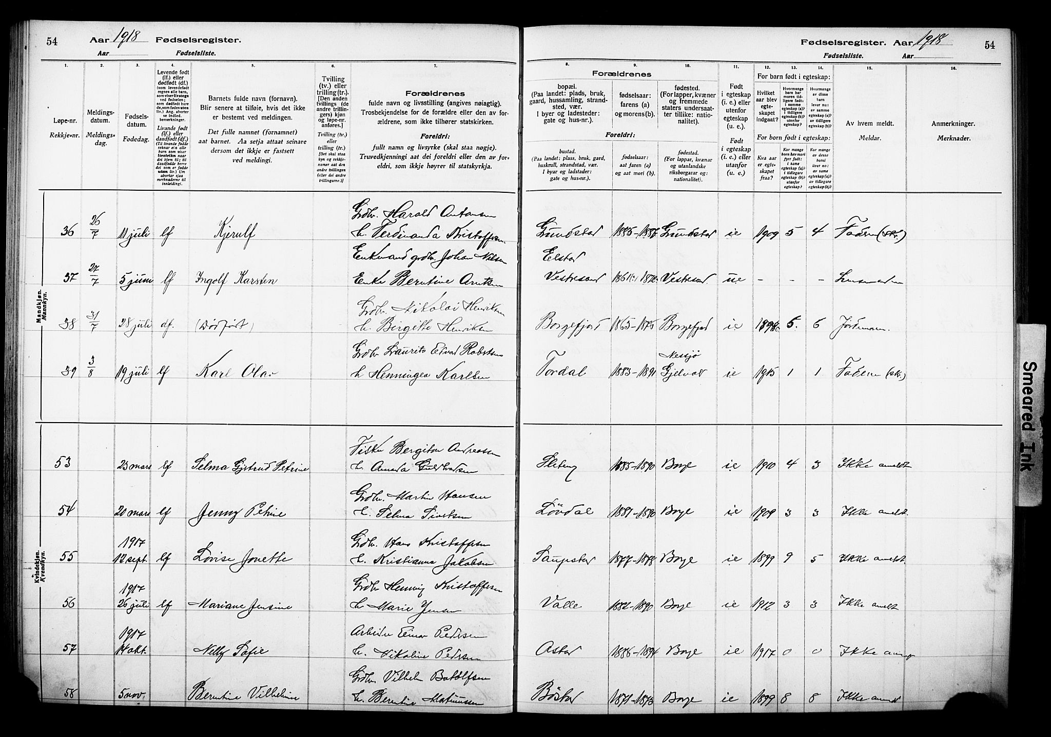 Ministerialprotokoller, klokkerbøker og fødselsregistre - Nordland, SAT/A-1459/880/L1145: Birth register no. 880.II.4.1, 1916-1929, p. 54