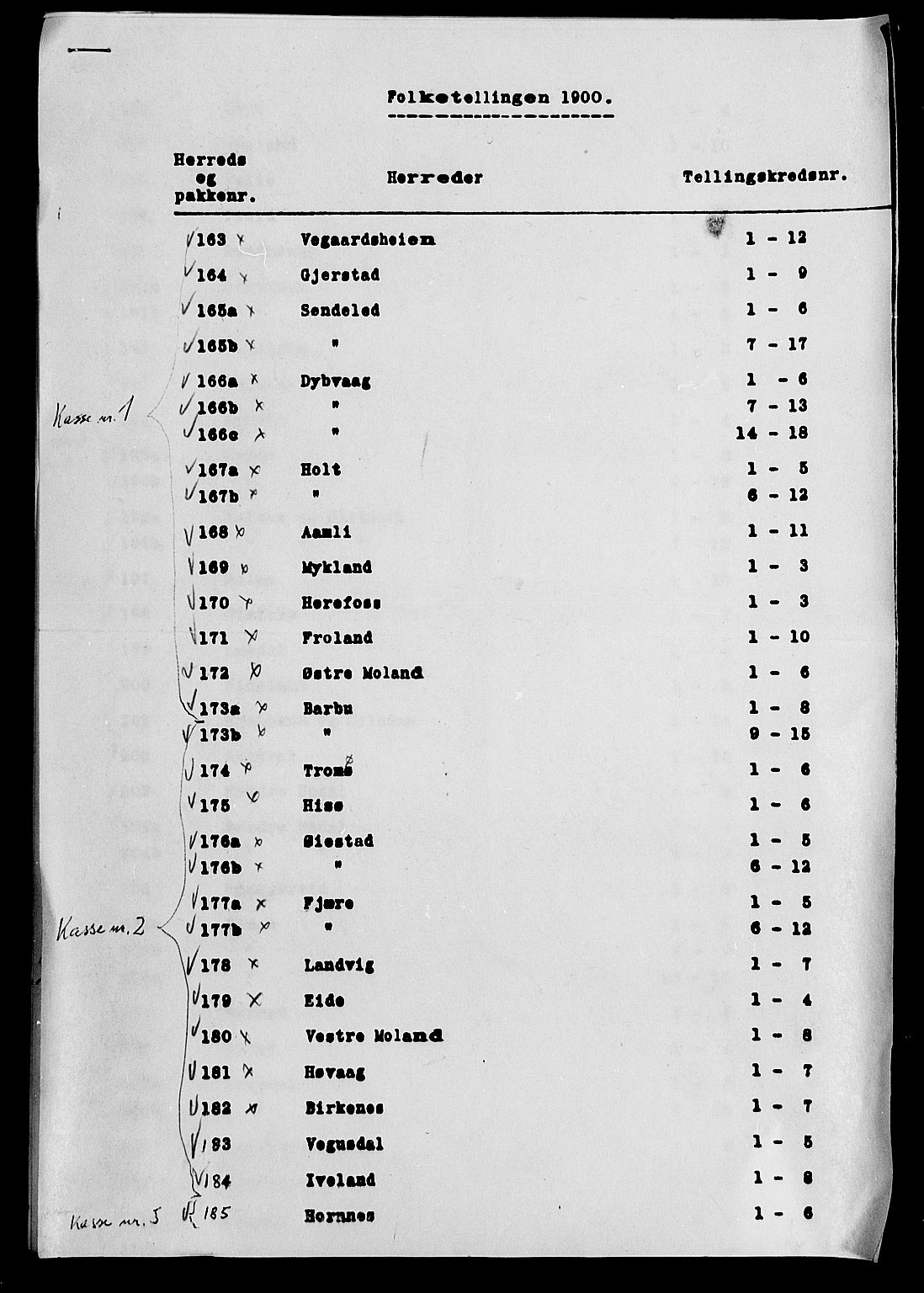 SAK, 1900 census for Birkenes, 1900, p. 27