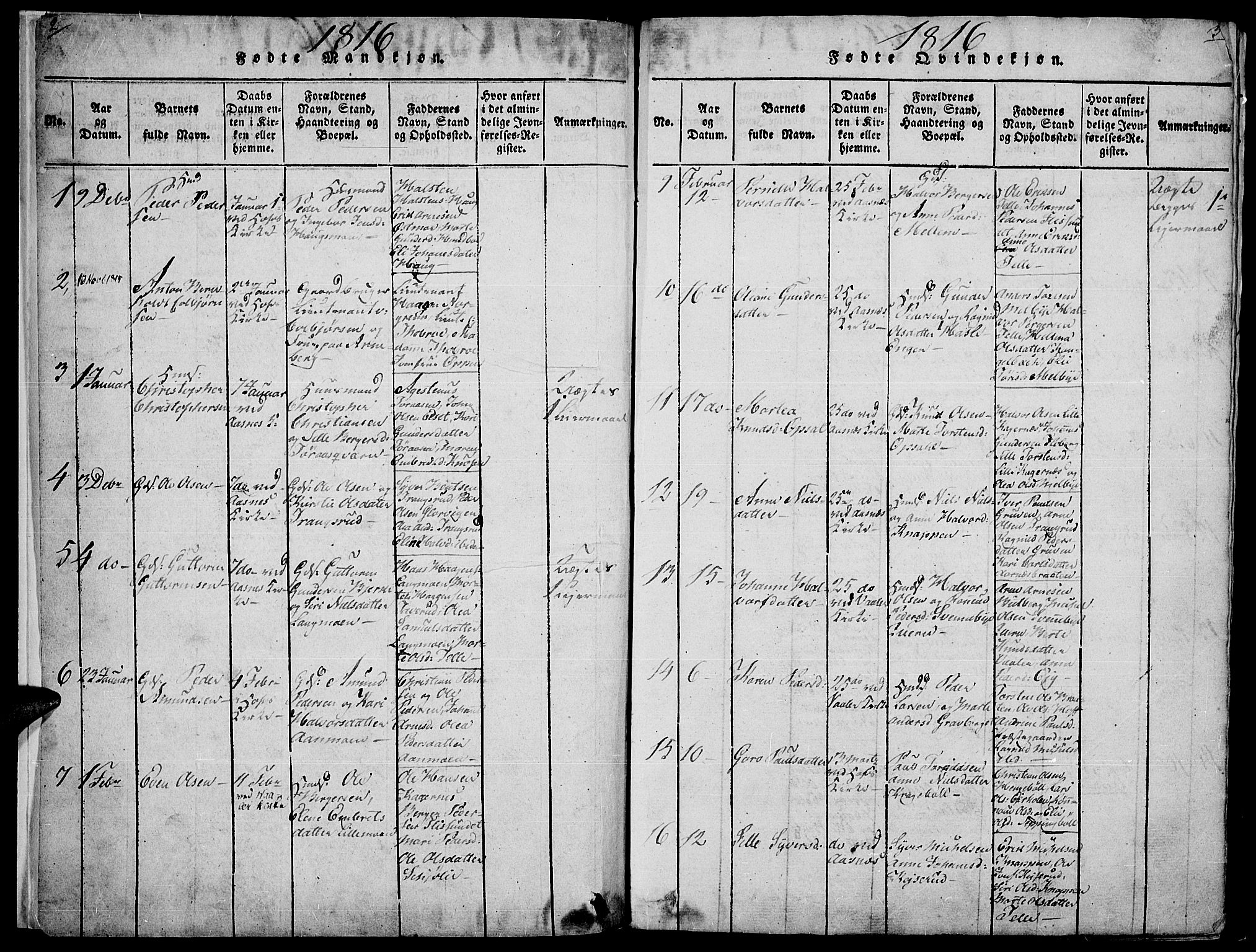 Hof prestekontor, SAH/PREST-038/H/Ha/Haa/L0005: Parish register (official) no. 5, 1816-1822, p. 2-3