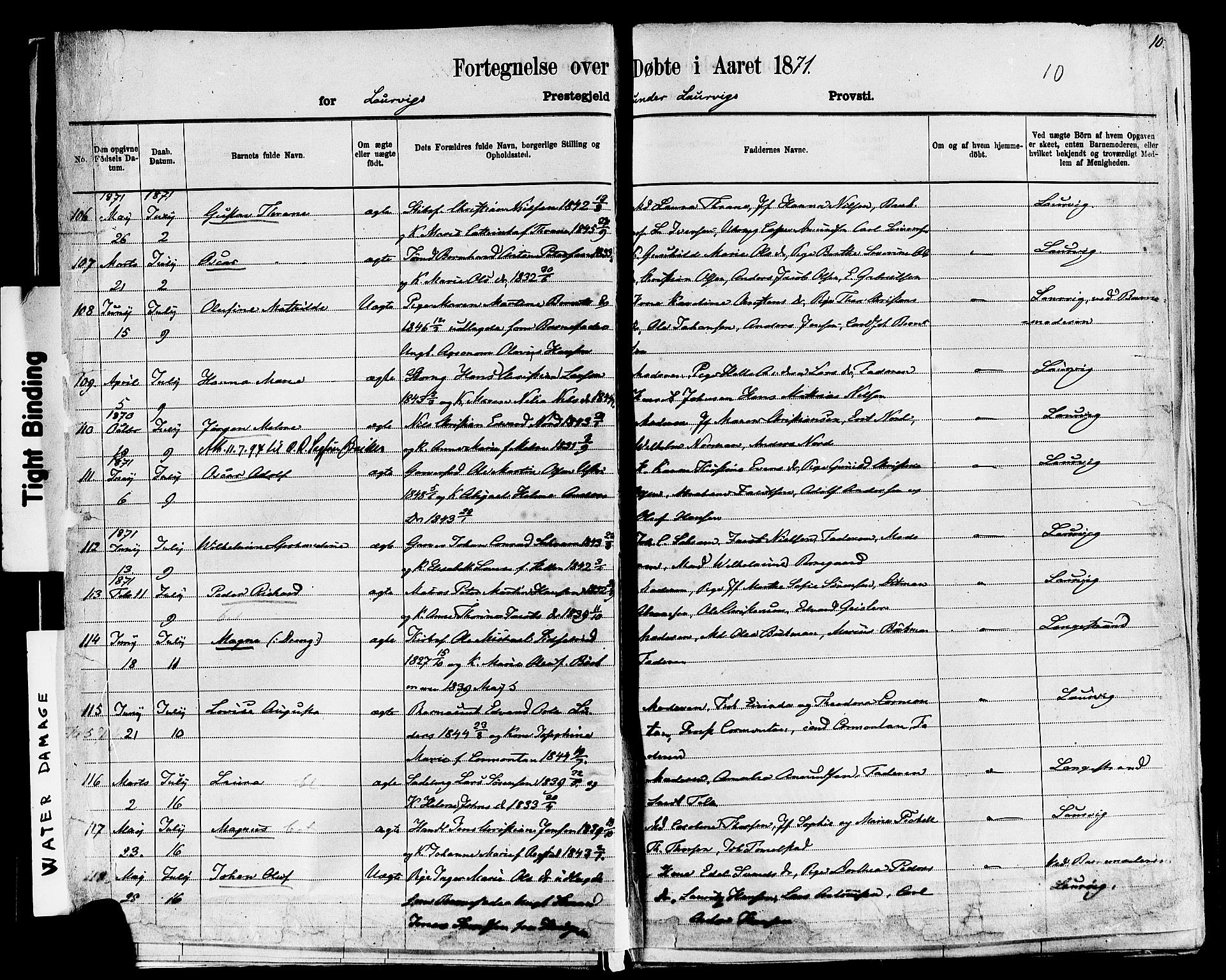 Larvik kirkebøker, SAKO/A-352/F/Fa/L0006: Parish register (official) no. I 6, 1871-1883, p. 10