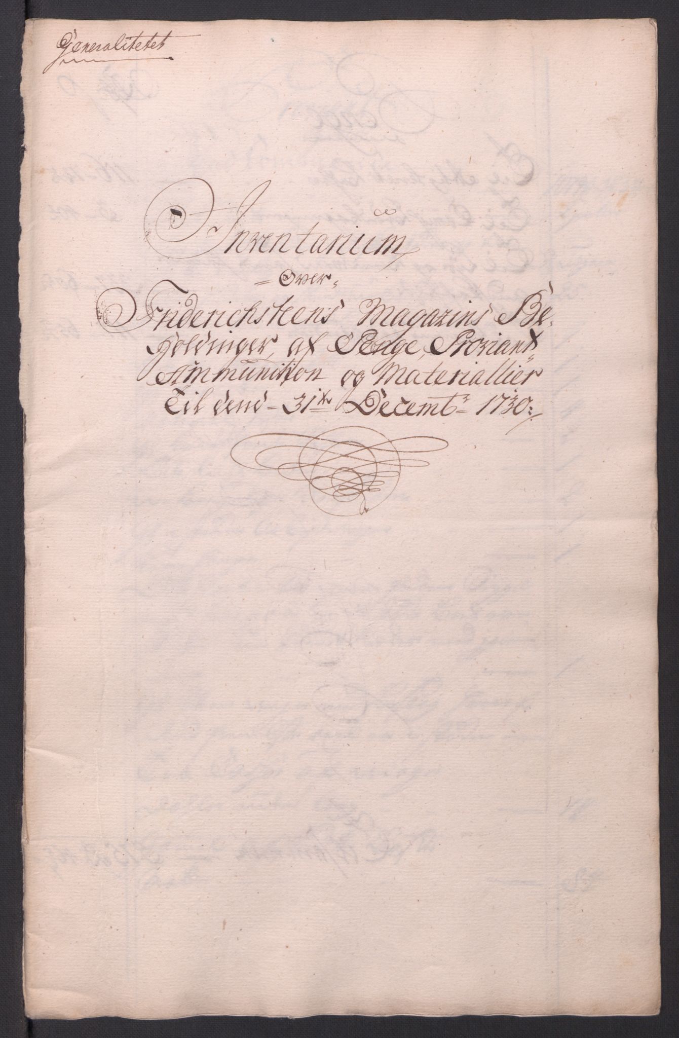 Kommanderende general (KG I) med Det norske krigsdirektorium, AV/RA-EA-5419/D/L0154: Fredriksten festning: Brev, inventarfortegnelser og regnskapsekstrakter, 1730-1739, p. 30