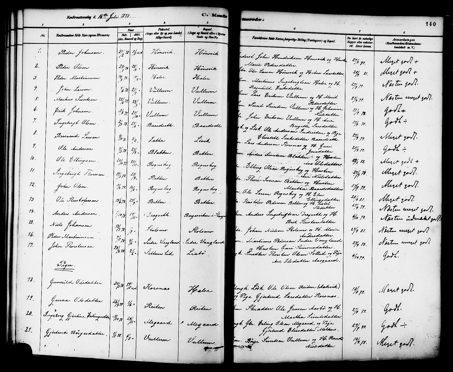 Ministerialprotokoller, klokkerbøker og fødselsregistre - Møre og Romsdal, SAT/A-1454/576/L0885: Parish register (official) no. 576A03, 1880-1898, p. 140