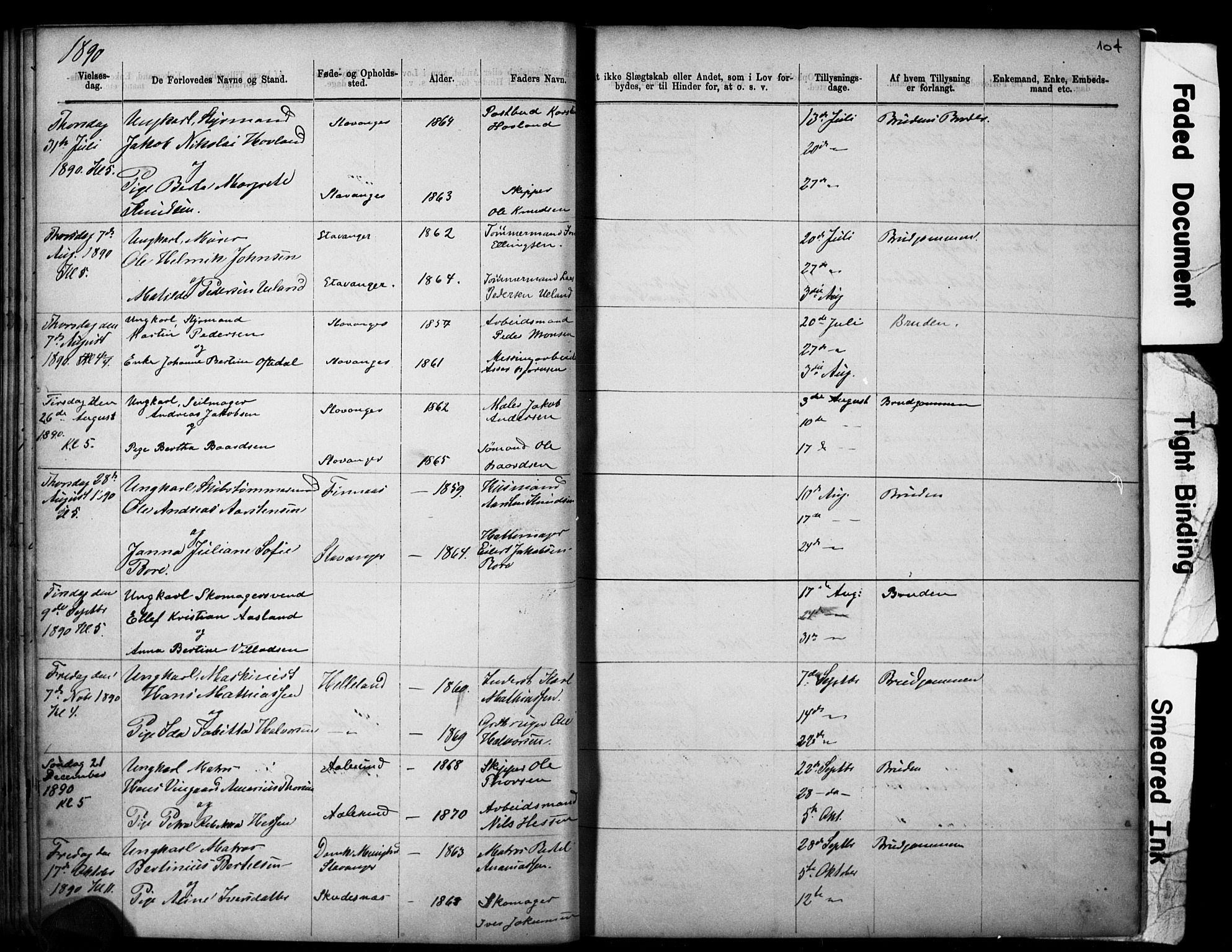 Domkirken sokneprestkontor, SAST/A-101812/001/30/30BB/L0014: Parish register (copy) no. B 14, 1875-1902, p. 104