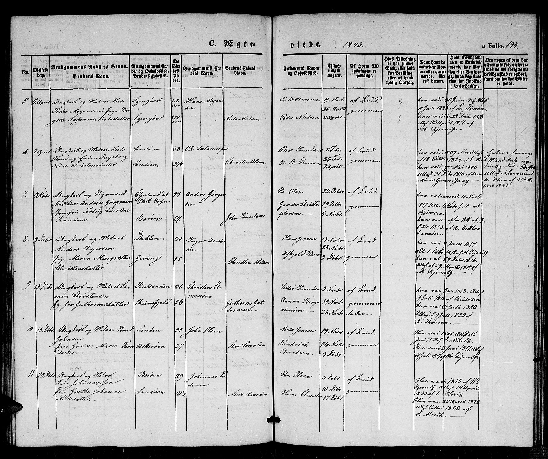 Dypvåg sokneprestkontor, AV/SAK-1111-0007/F/Fb/Fba/L0010: Parish register (copy) no. B 10, 1842-1857, p. 144