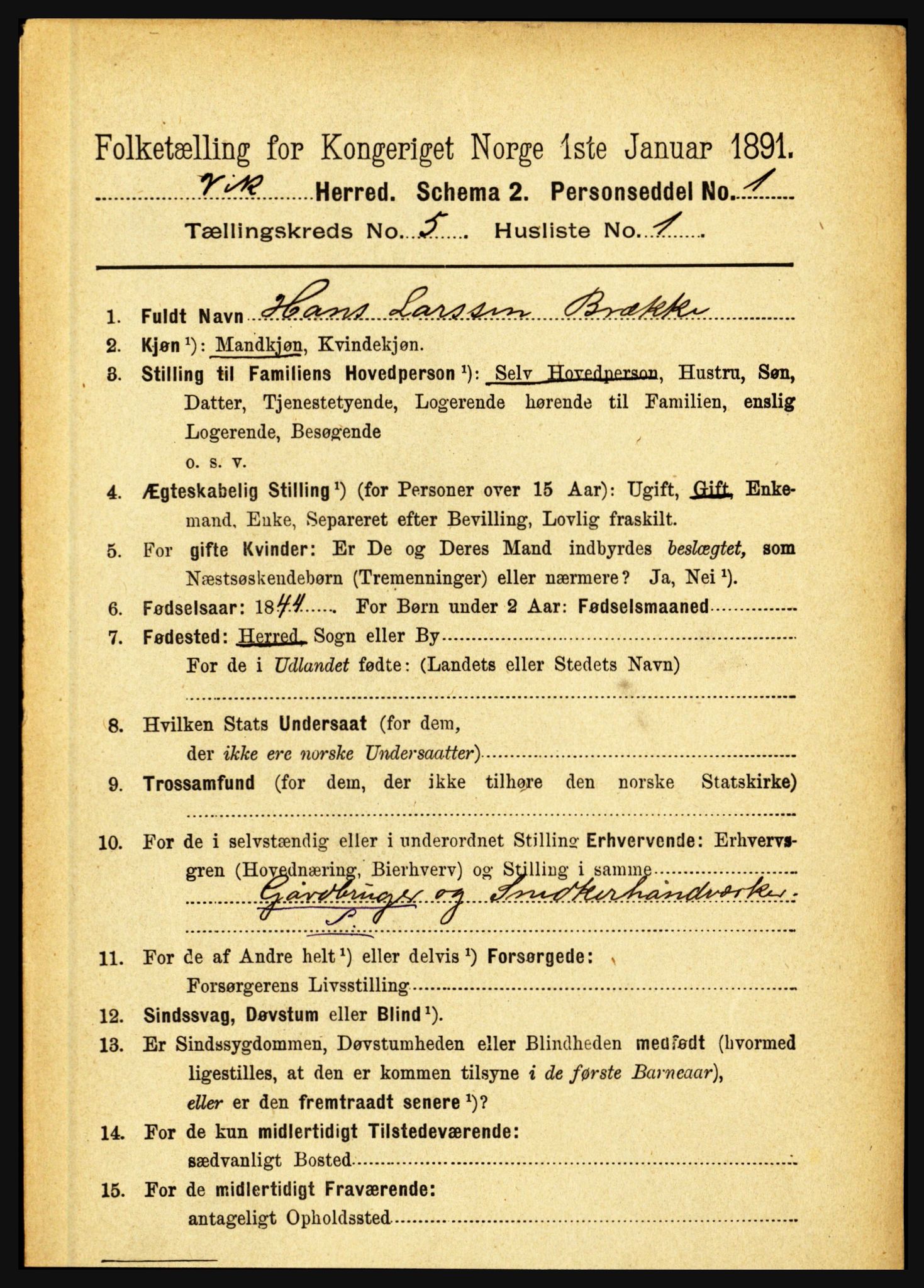 RA, 1891 census for 1417 Vik, 1891, p. 2356