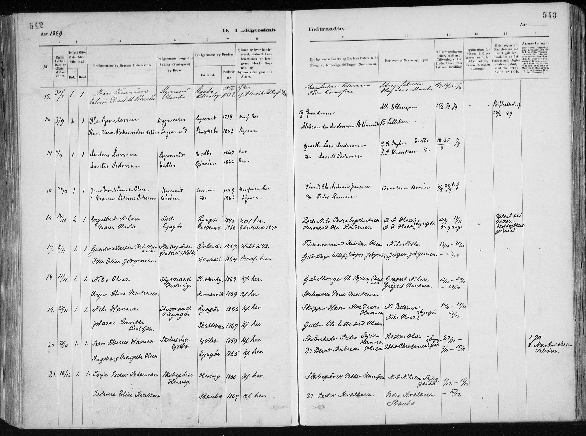 Dypvåg sokneprestkontor, SAK/1111-0007/F/Fa/Faa/L0008: Parish register (official) no. A 8, 1885-1906, p. 542-543