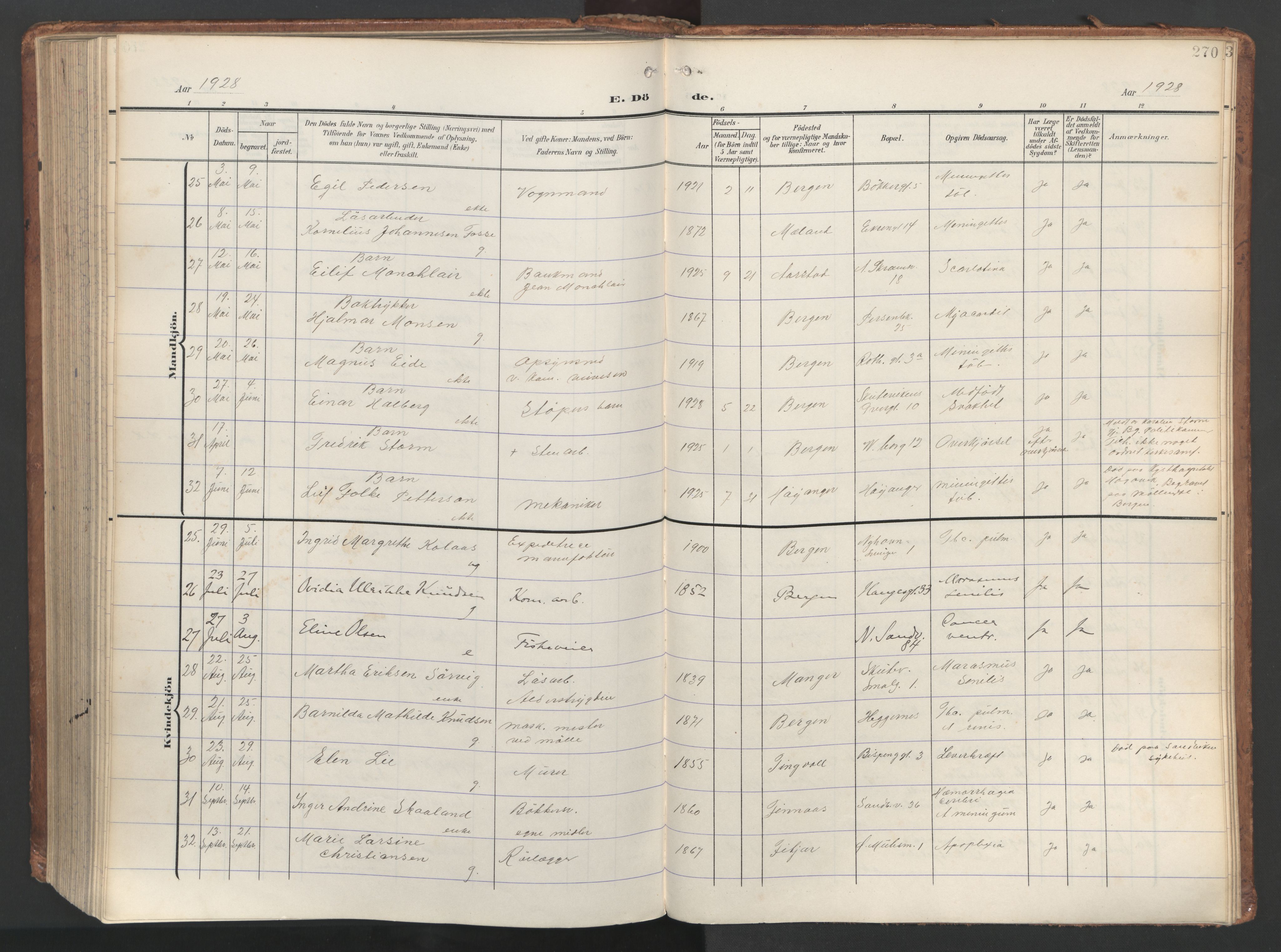 Sandviken Sokneprestembete, AV/SAB-A-77601/H/Ha/L0019: Parish register (official) no. E 2, 1905-1933, p. 270