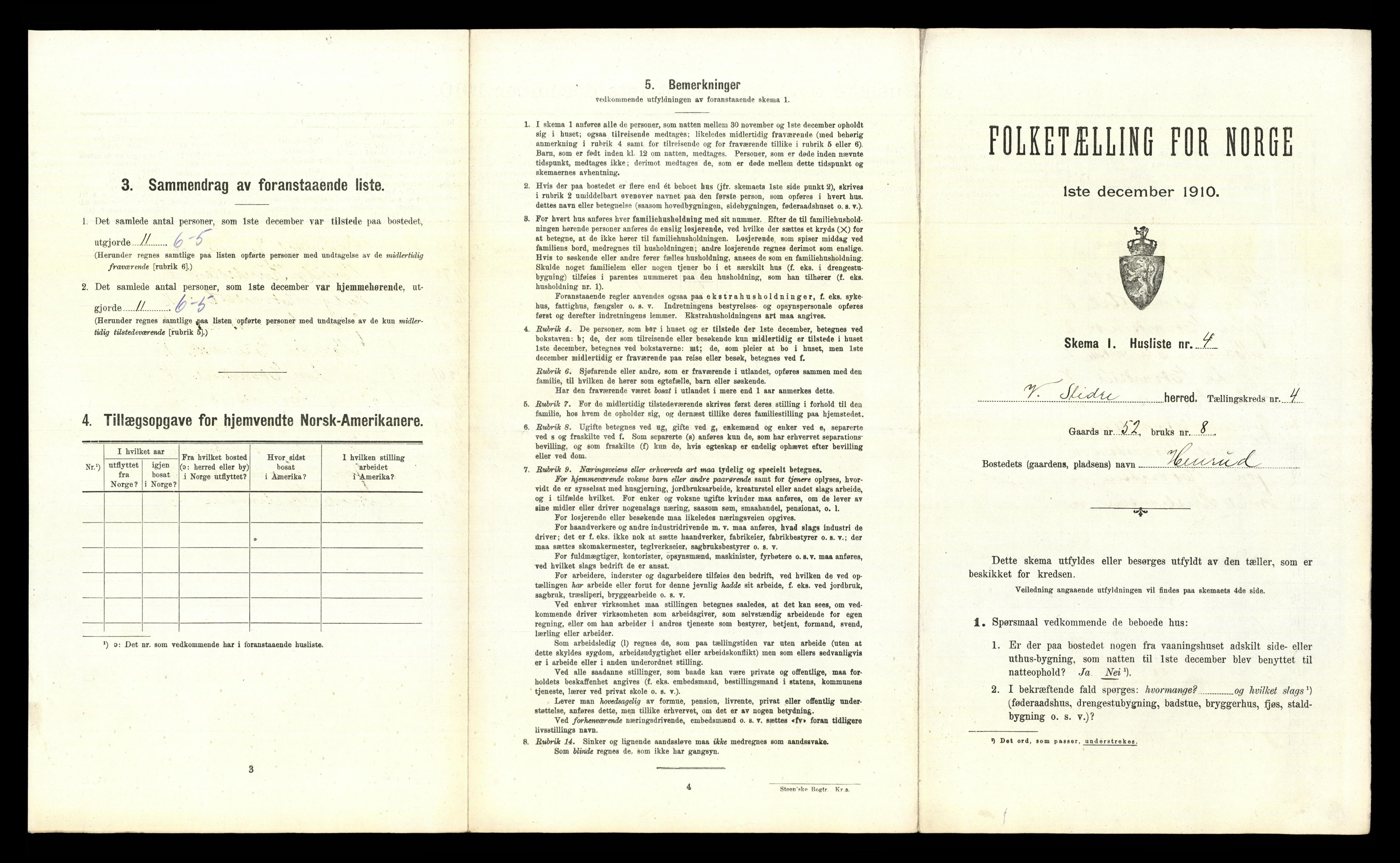 RA, 1910 census for Vestre Slidre, 1910, p. 355